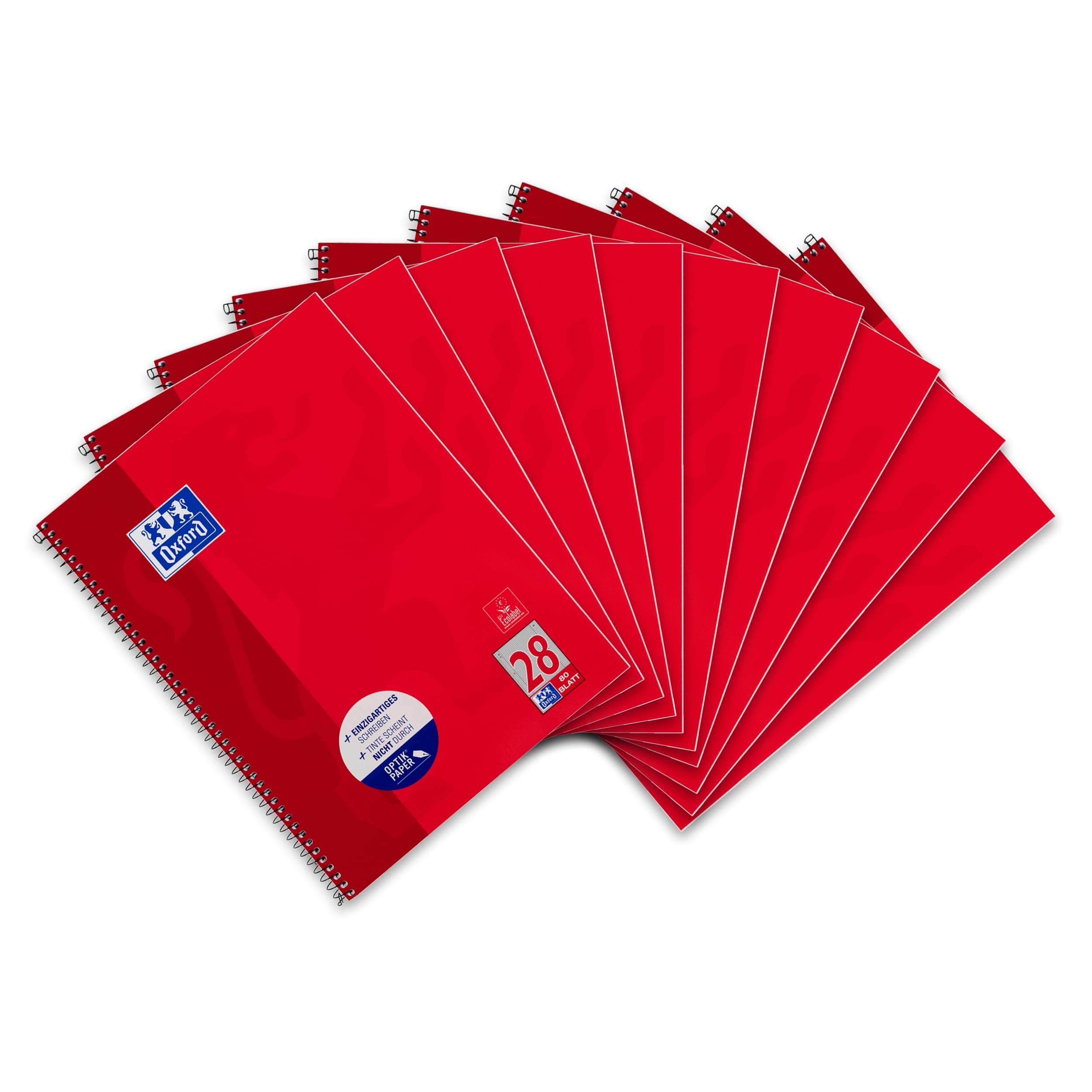 Oxford College Notepad School A4 Squared with Double Margin, 80 Sheets Ruling 28 - Squared with Margin Left & Right Pack of 10 red