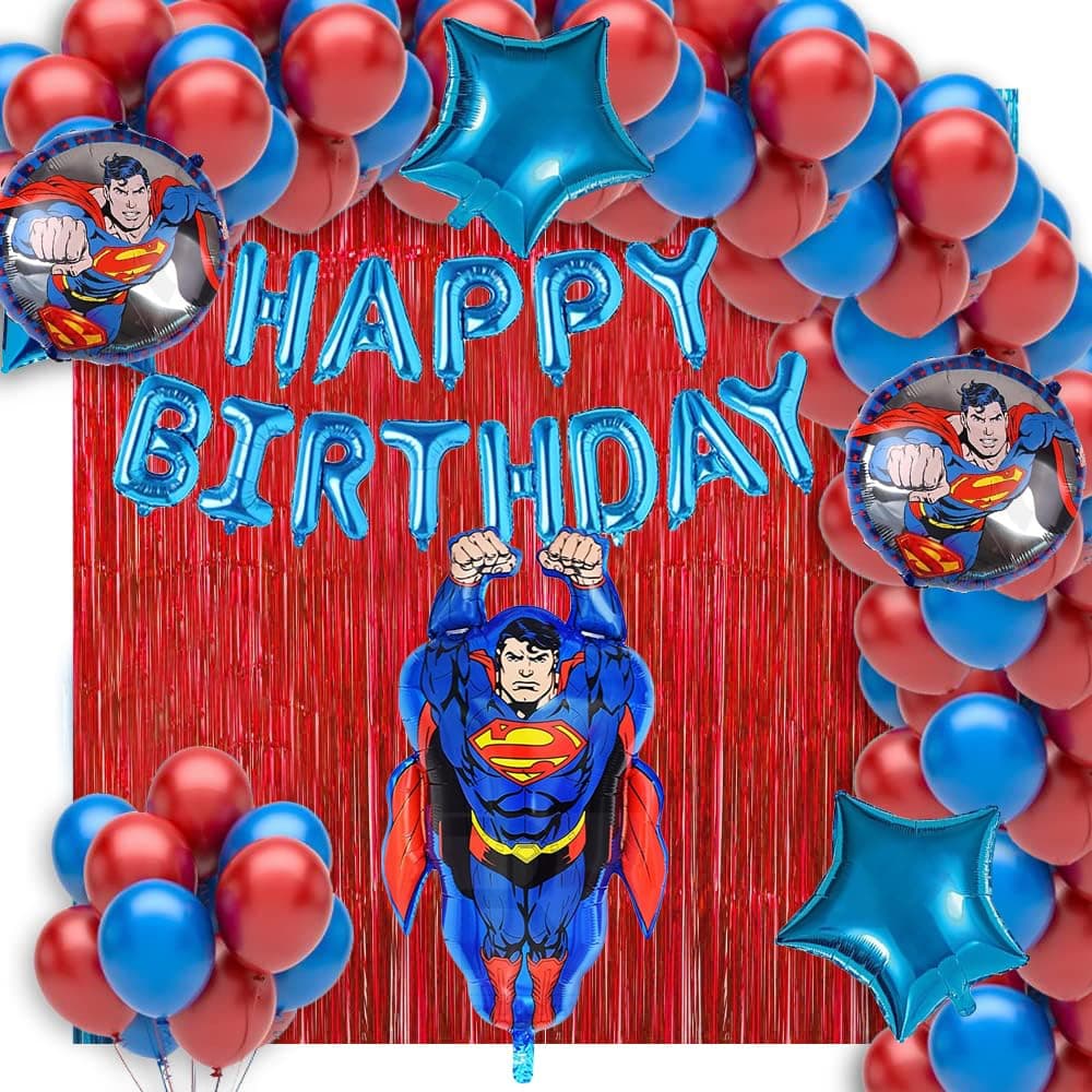 PARty FLAGs Birthday Decoration Items for Happy Birthday Decoration Kit | Party Decorations Ballon Kit| Balloons for Decoration -Superman_Redbrown_58