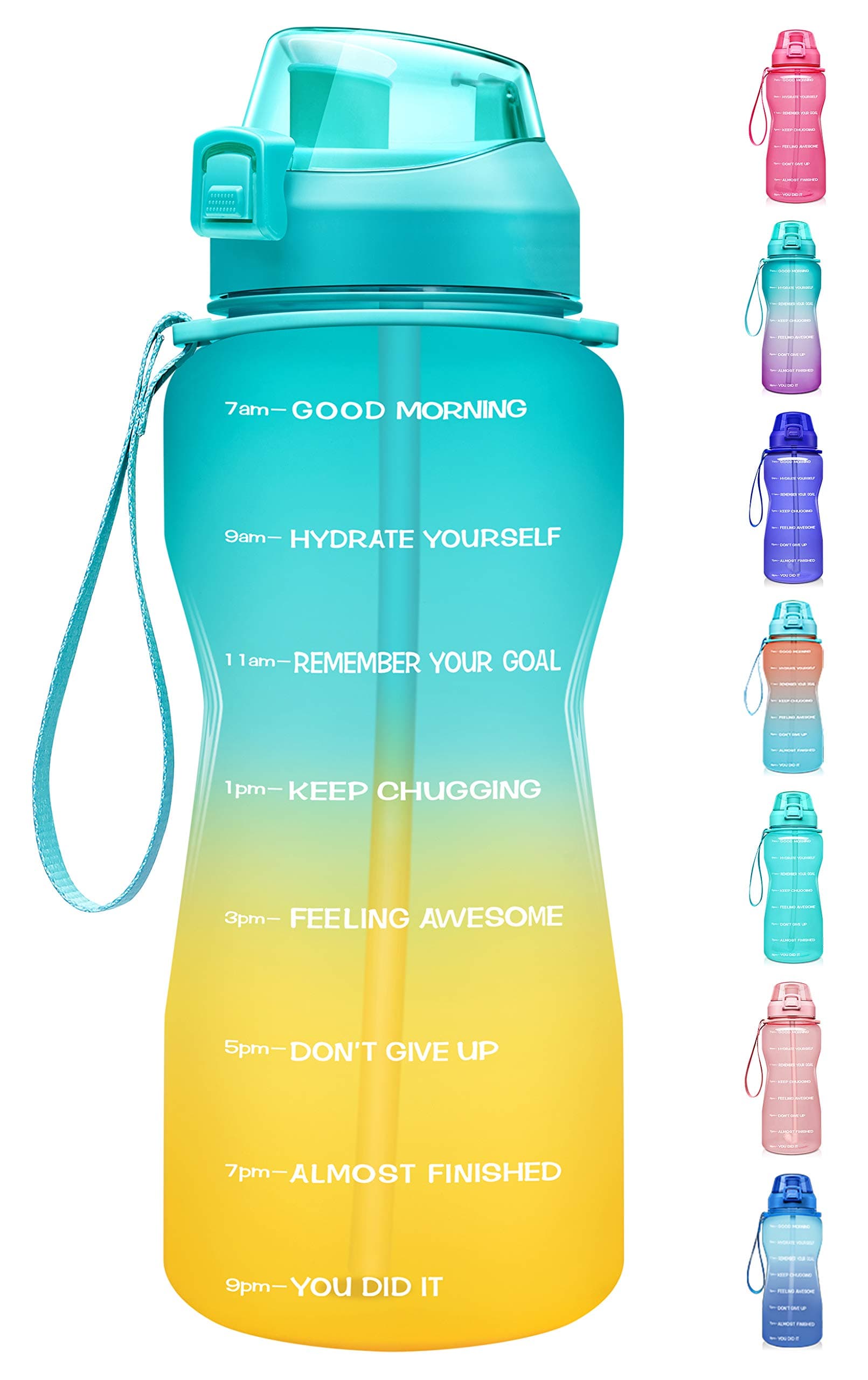 Fidus Large Half Gallon/64oz Motivational Water Bottle with Time Marker & Straw,Leakproof Tritan BPA Free Water Jug,Ensure You Drink Enough Water Daily for Fitness,Gym and Outdoor Sports