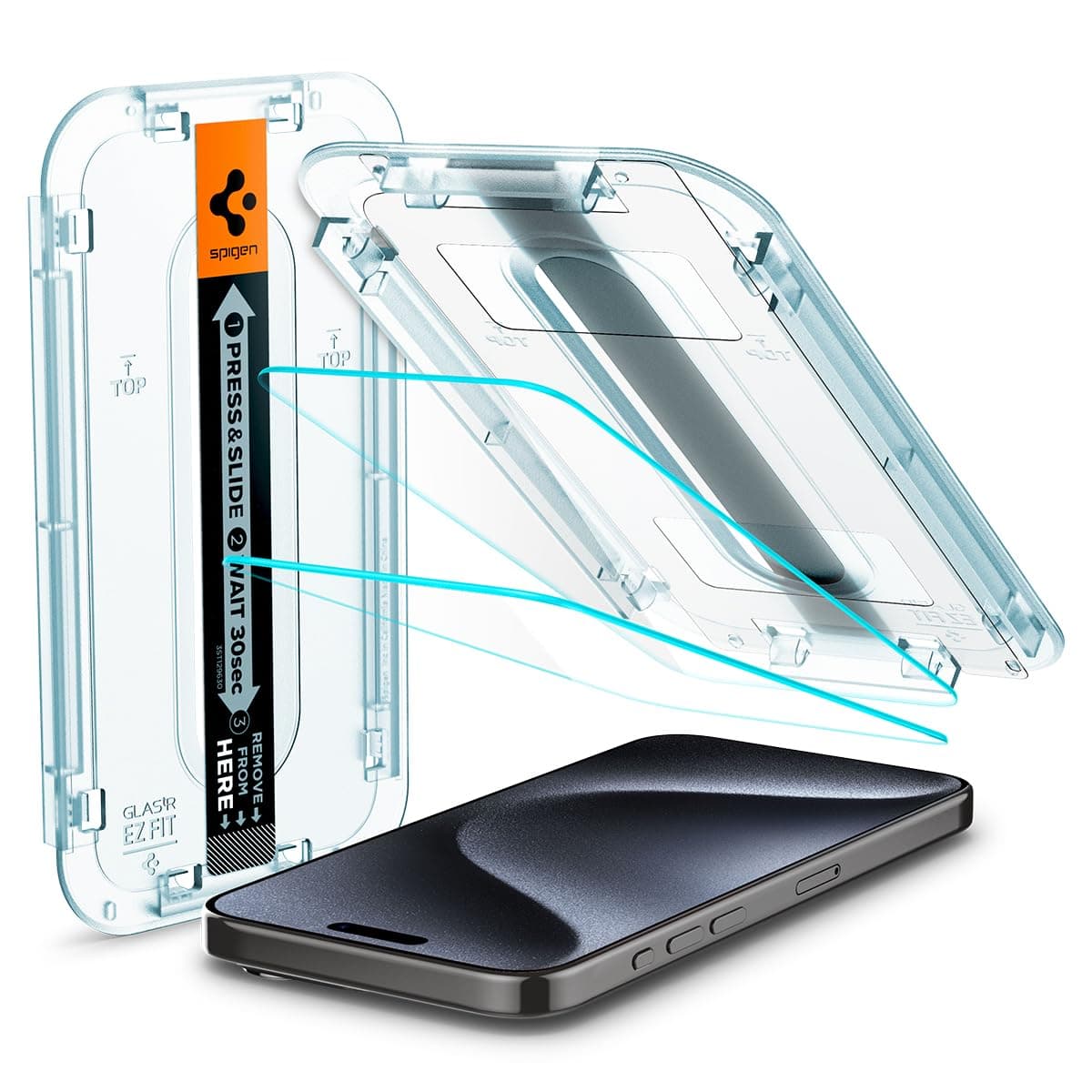 Spigen Tempered Glass Screen Protector [GLAStR EZ FIT] Designed for iPhone 15 Pro (2023) - Case Friendly with Sensor Protection [2 PACK]