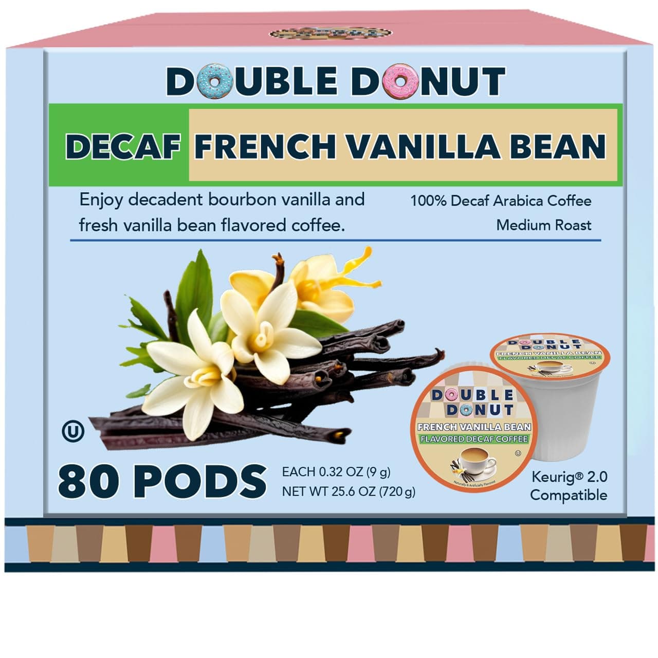 Decaf French Vanilla Coffee Pods, Medium Roast Single Serve French Vanilla Bean Decaf Flavored Coffee Pods For Keurig K Cup Brewers, 80 Count