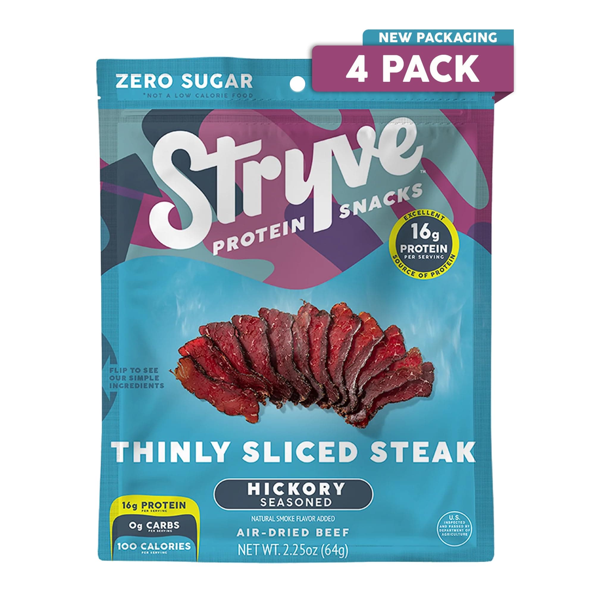 Stryve - Better Than Jerky Steak Snacks Protein Rich, Beef Biltong | 36g Protein, Sugar Free, Carbs Free, Gluten Free, Dairy Free, Keto & Paleo Friendly | Hickory, Pack Of 4