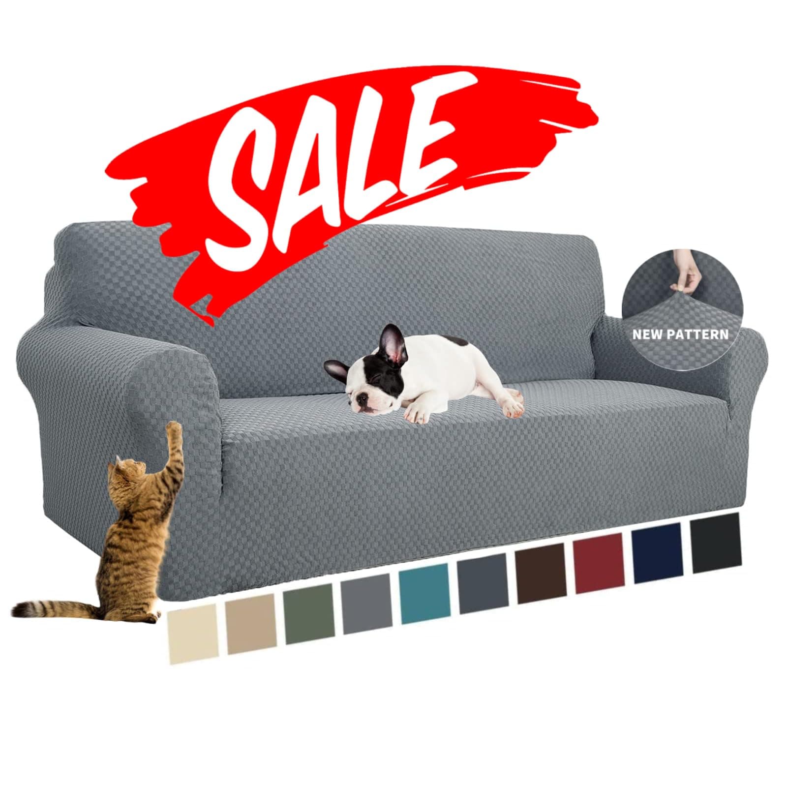 YEMYHOM Couch Cover Latest Jacquard Design High Stretch Sofa Covers for 3 Cushion Couch, Pet Dog Cat Proof Slipcover Non Slip Magic Elastic Furniture Protector (Sofa, Light Gray)