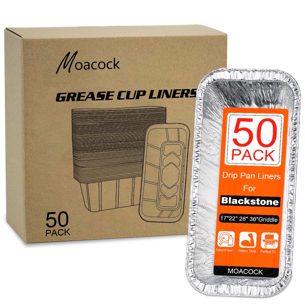 MOACOCK 50Pack Drip Pan Compatible for Blackstone Griddles 28 & 36 & 30 & 22 & 17 Inches, Aluminum Foil Grease Drip Pans, Grill Grease Tray Griddle Accessories