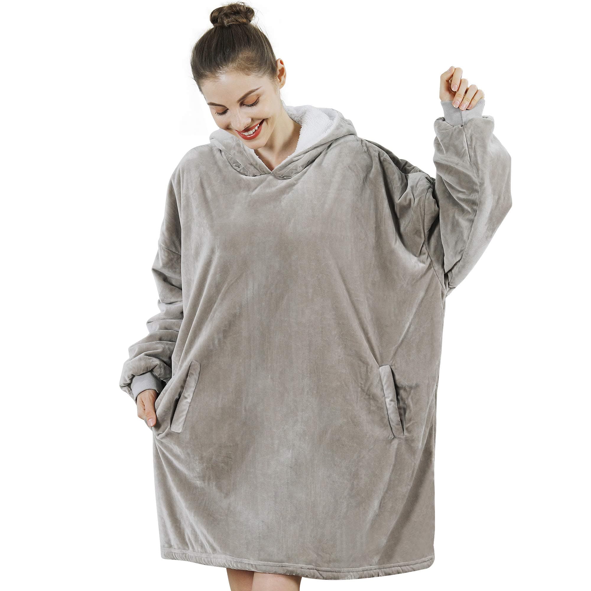 AmyHomie Blanket Sweatshirt, Oversized Sherpa Hooded Sweatshirt,Wearable Fleecehug Hoodie Blanket with Pocket for Adults & Kids & Teen