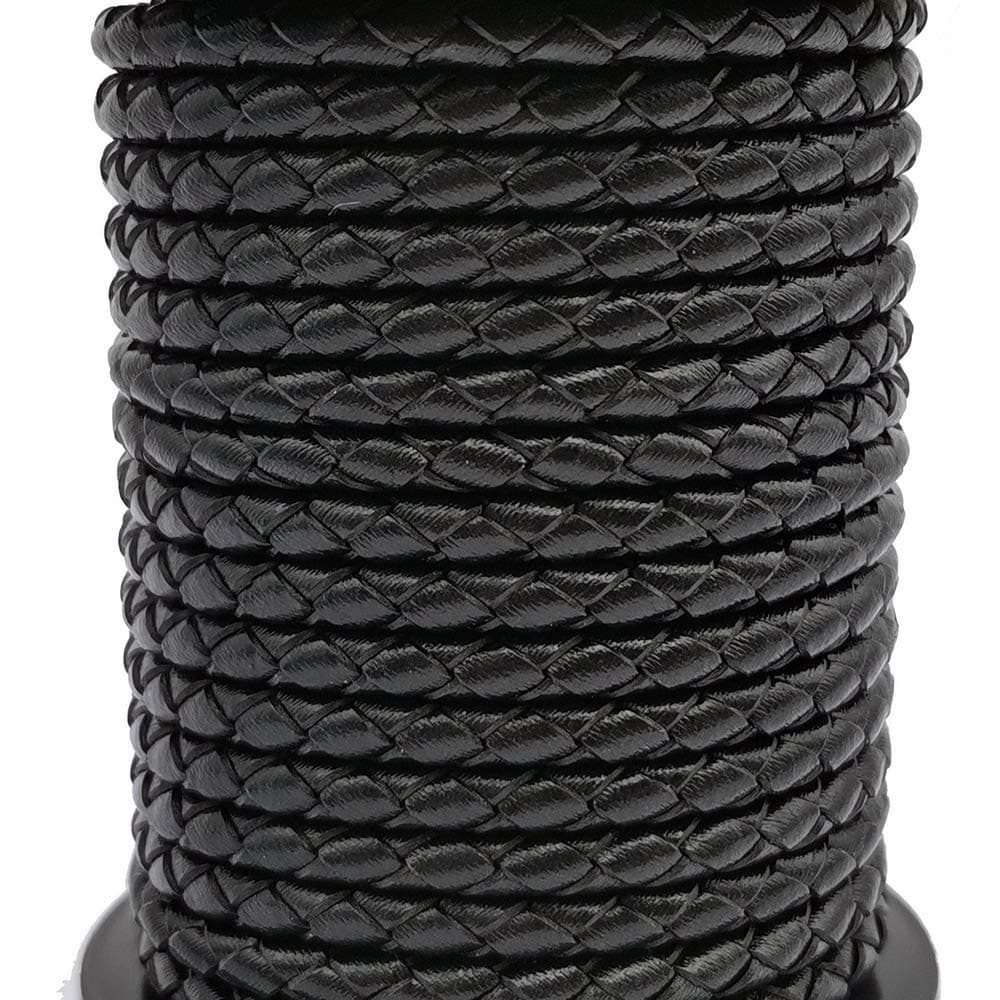5 Yards Regenerated Leather Braided Cords 3mm Round for Jewelry Making or Bolo Tie Black