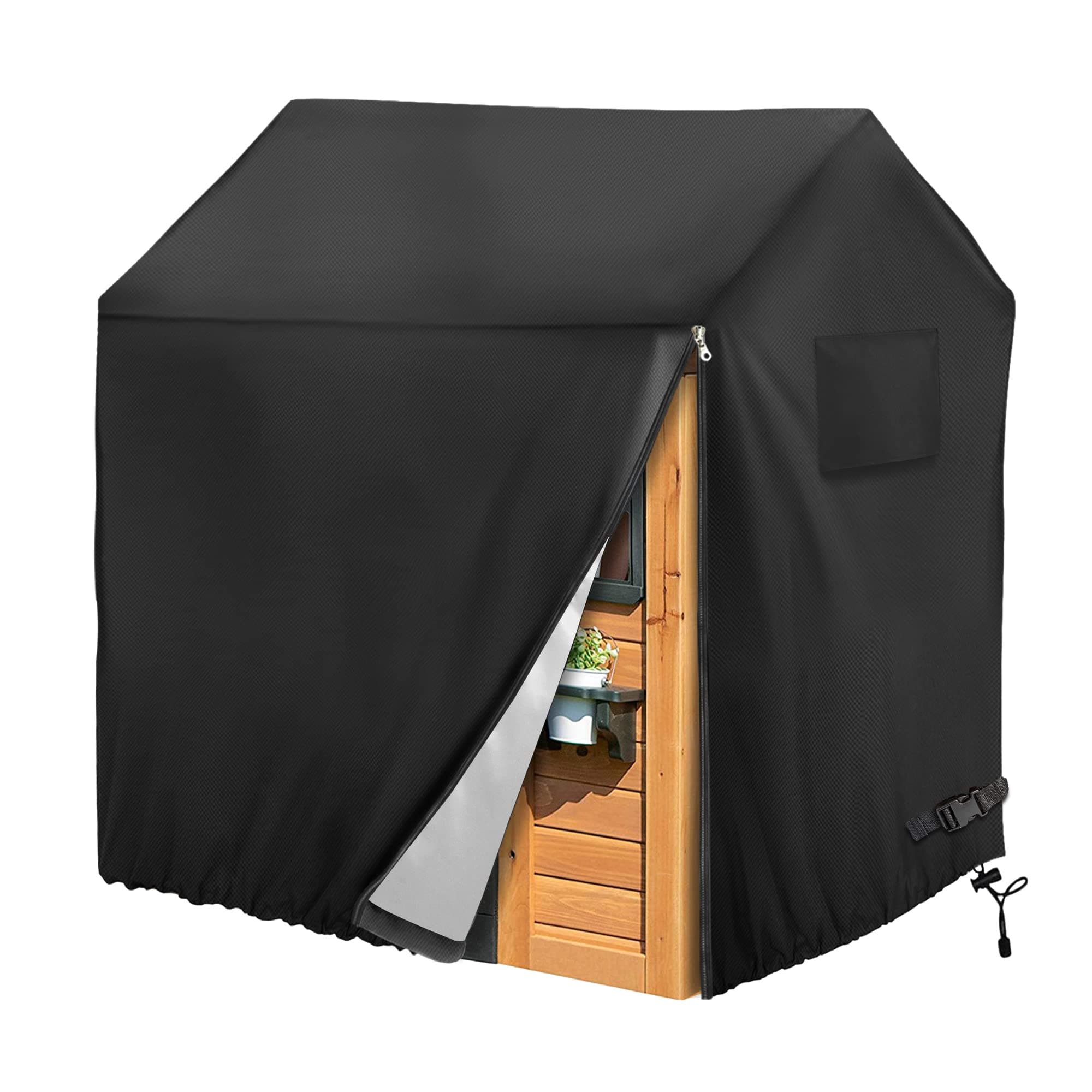 Playhouse cover, Outdoor wooden kids playhouse covers, 57" L x 57" W x 63" H, Waterproof, Sun Protection dust, Easy to put on with side zipper, 640D Heavy duty oxford fabric, (Black)