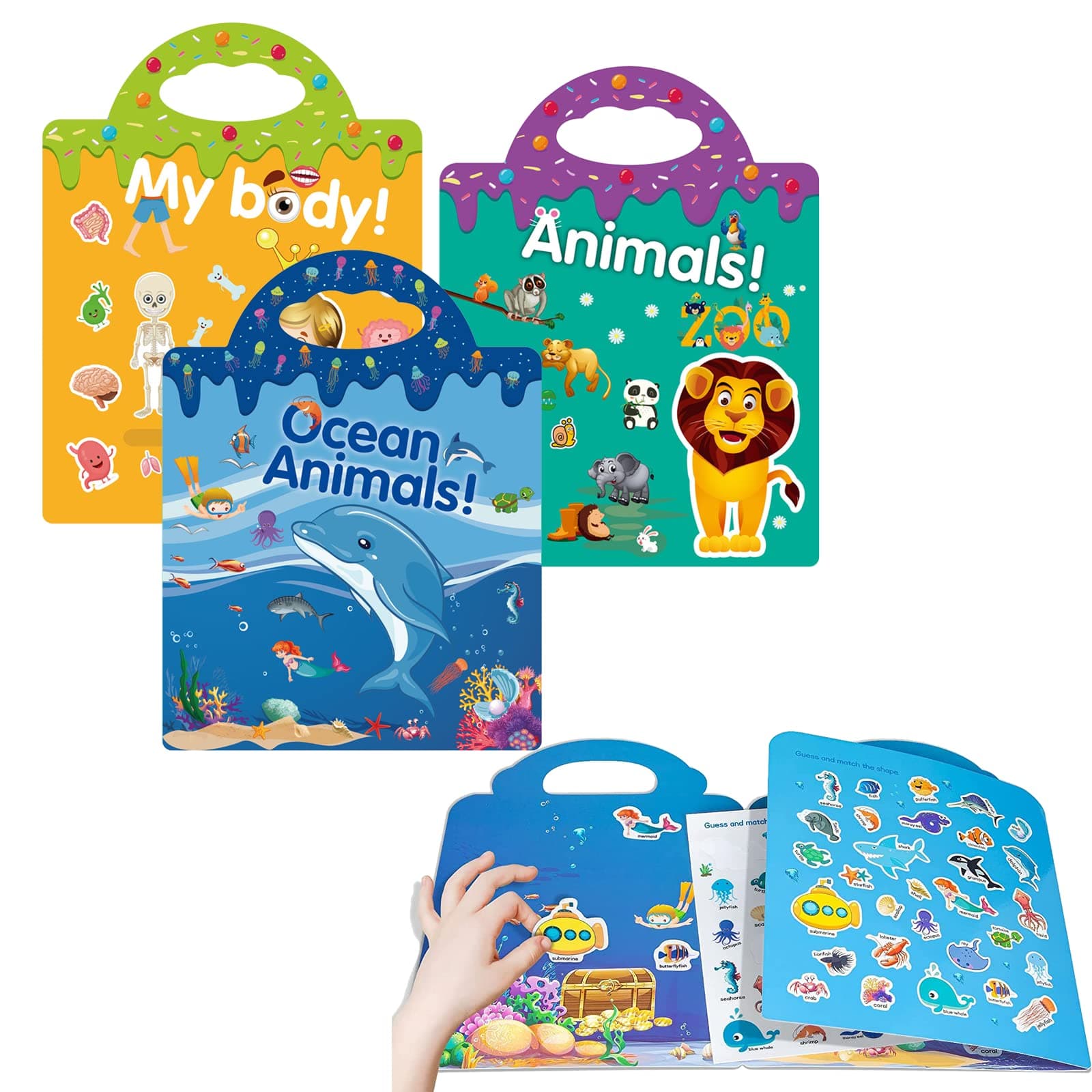 GIYIHKIO 3PCS Reusable Sticker Books for Kids, Toys for 2-5 Year Old Girls Boys Birthday Gifts, Toddler Toys, Learning Stickers for Kids Toys, Journal Paper Stickers Scrapbooking Stationery Sticker
