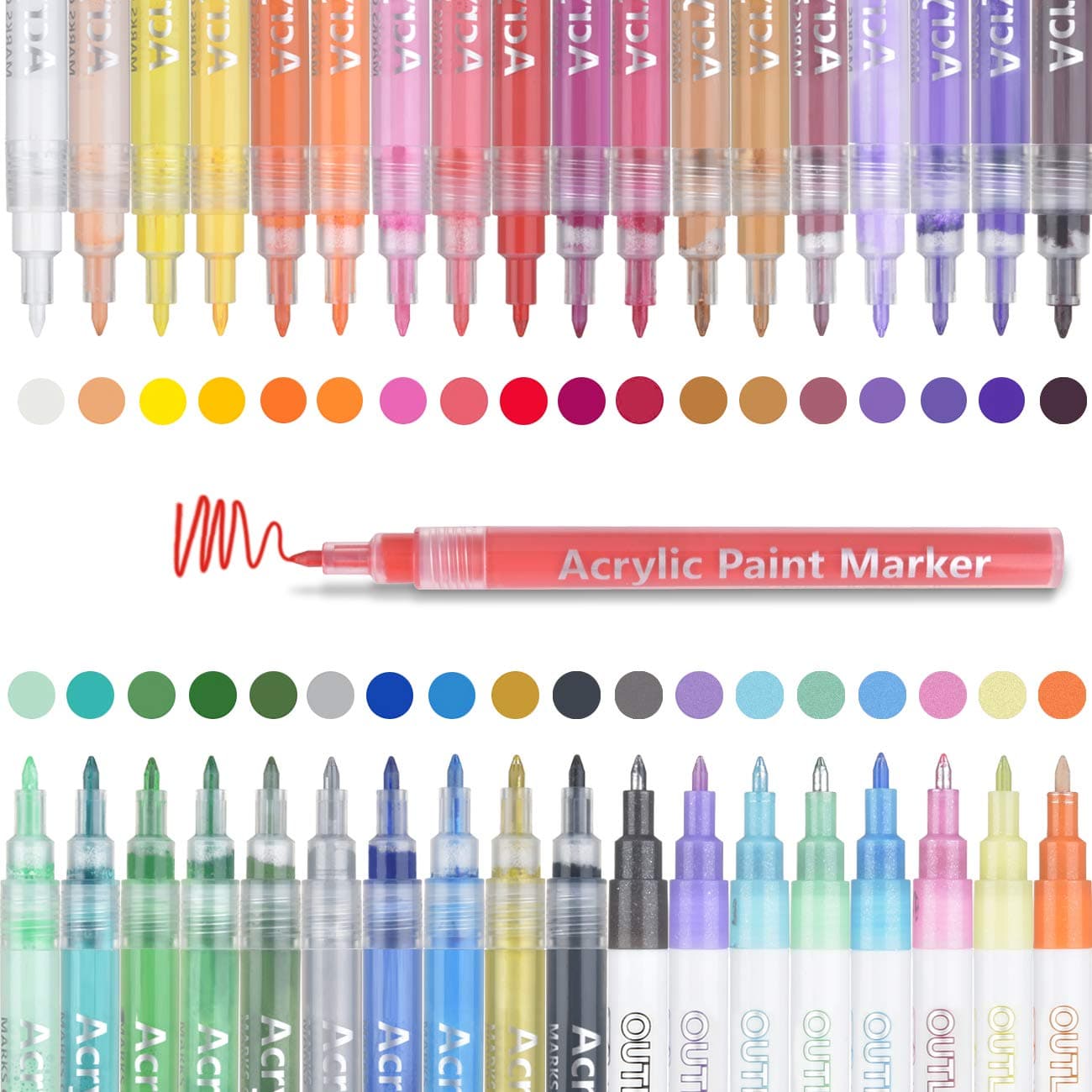36 Colors Acrylic Paint Ink Marker 0.7mm Marker Pens DIY Craft Painting Supplies, Paints for Rock Painting Waterproof, Ceramic, Glass, Wood, Canvas, Mugs, for Kids Birthday, Students Award