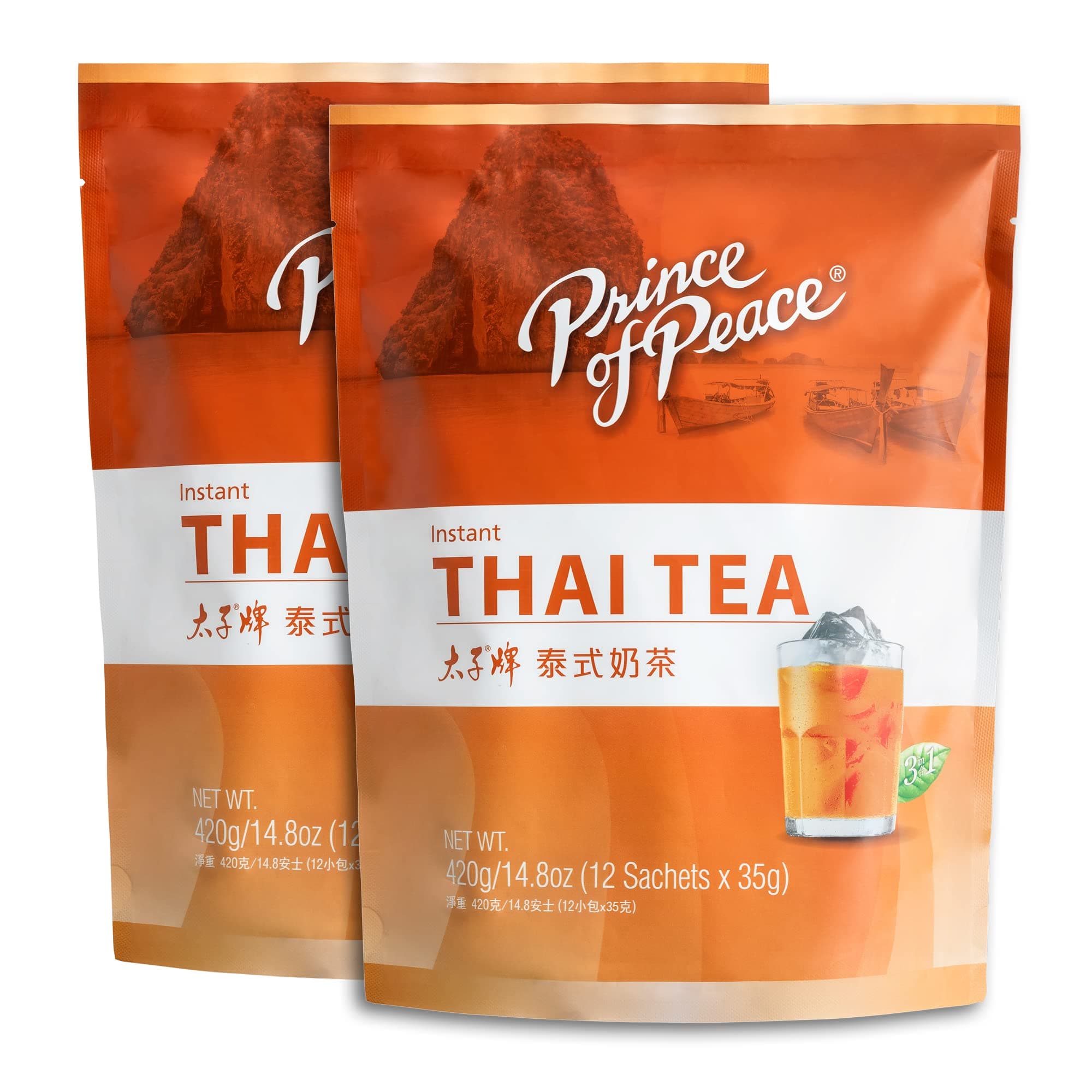 Prince of Peace 3 in 1 Instant Thai Tea Beverage, 24 Sachets Value Size – Instant Hot or Cold Beverage – Easy to Brew – Made with Authentic Thai Tea Recipe, Rich and Creamy Taste – Just Add Water