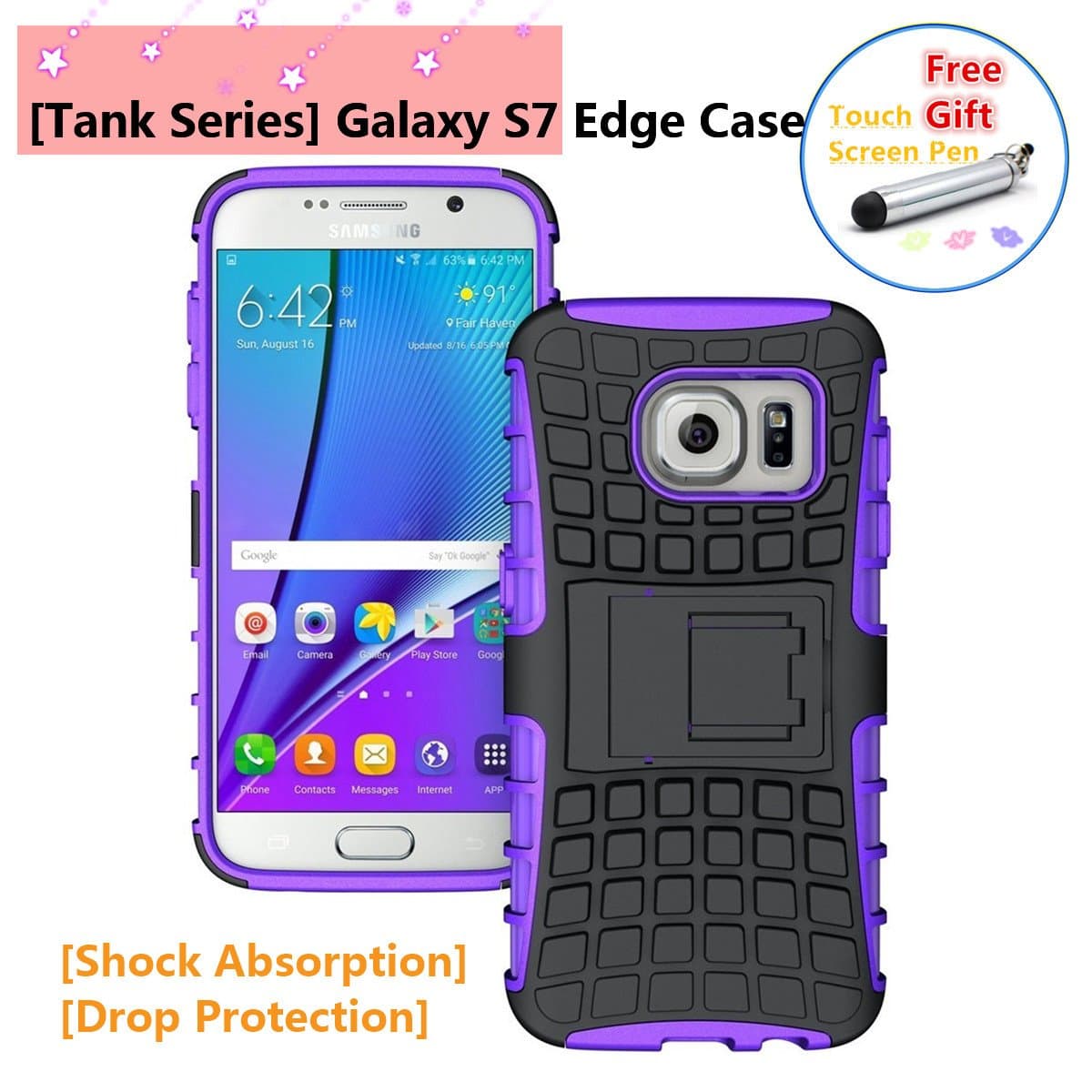 Galaxy S7 Edge Case, Lovkit™ [Tank Series] [Shock Absorption] [Drop Protection] Hybrid Dual Layer Armor Defender Tough Rugged Case with Built-in Kickstand for Samsung Galaxy S7 Edge- Black/Purple