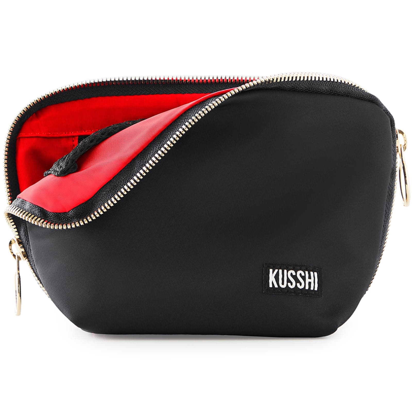Washable Travel Makeup Bag for Purse (Everyday, Satin Black/Red)