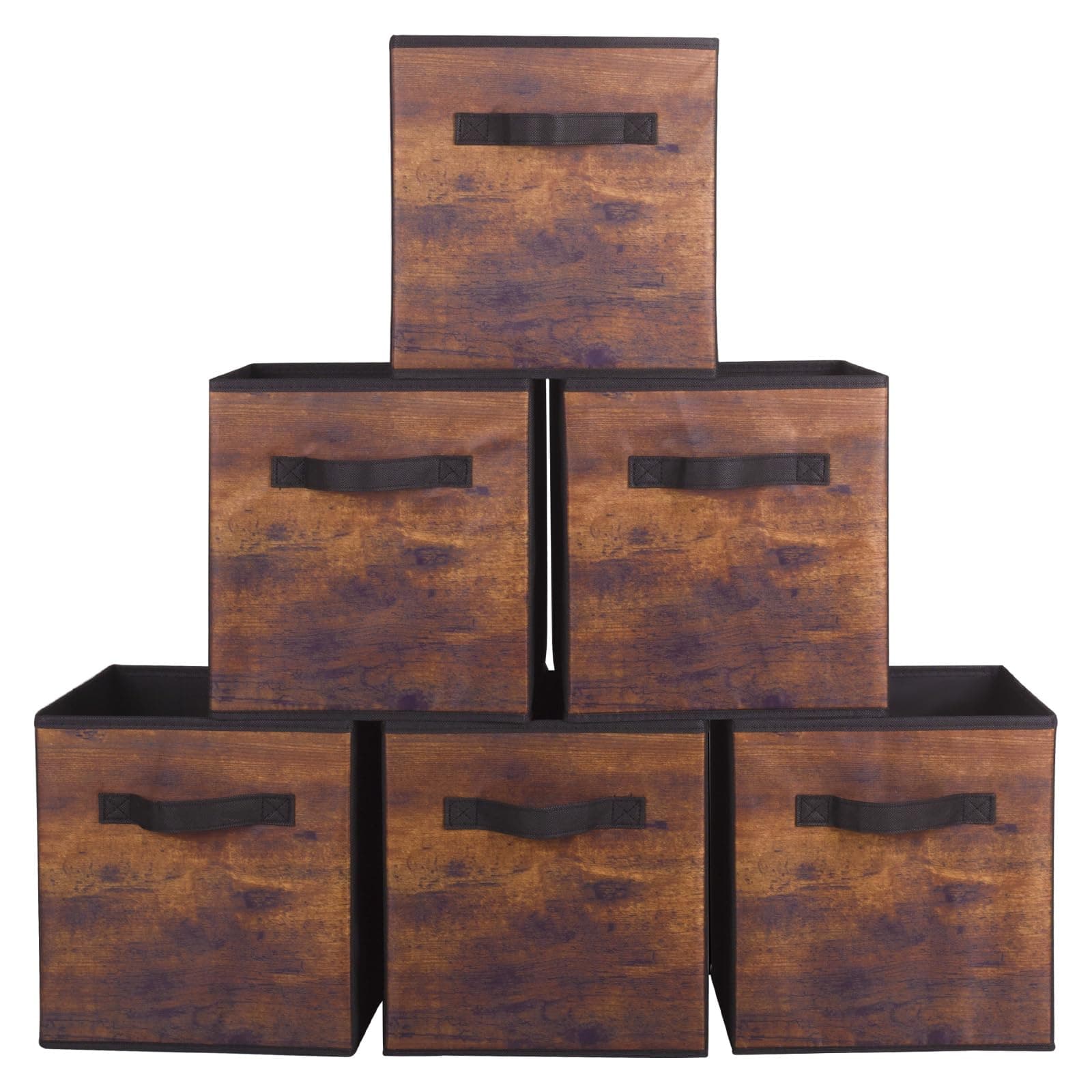 ShellKingdom Storage Bins, Foldable Fabric Storage Cubes And Cloth Storage Organizer Drawer For Closet And Toys Storage, 6 Pack (Retro Wood Pattern)