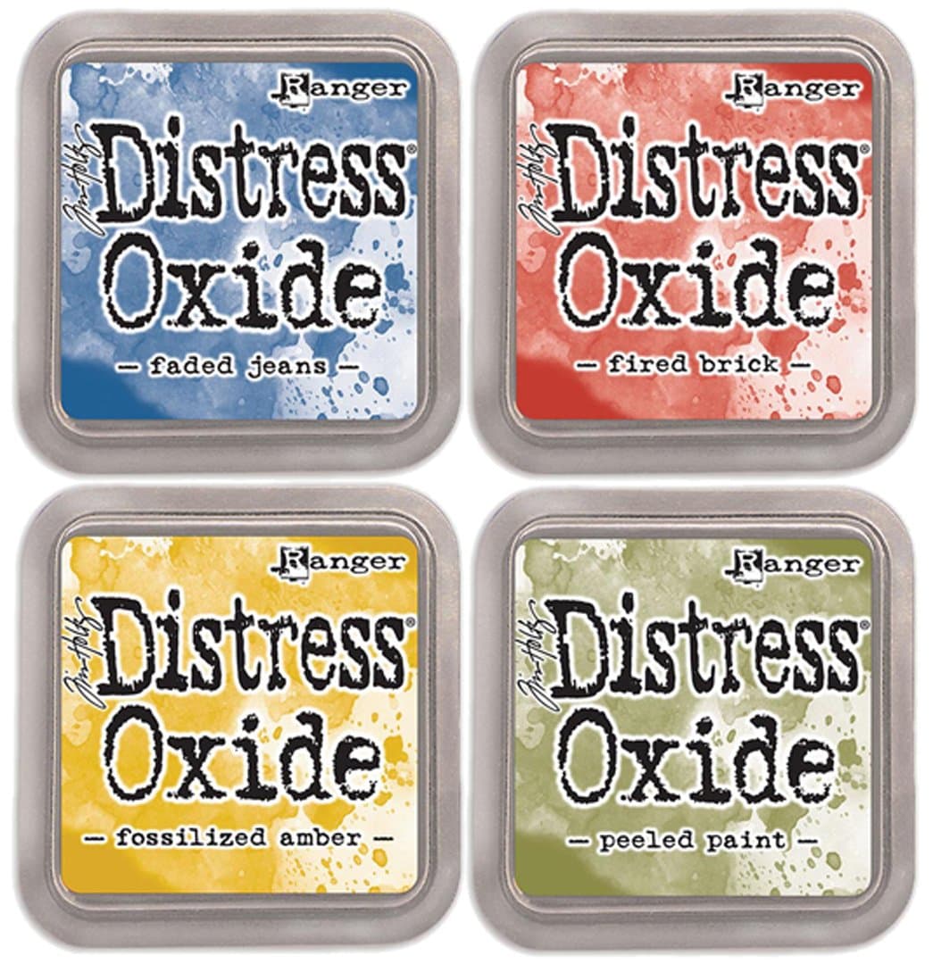 Special Bundle: Ranger Tim Holtz Distress Oxide Ink Pad 4 Pack - Faded+Fired+Fossilized+Peeled (D1)