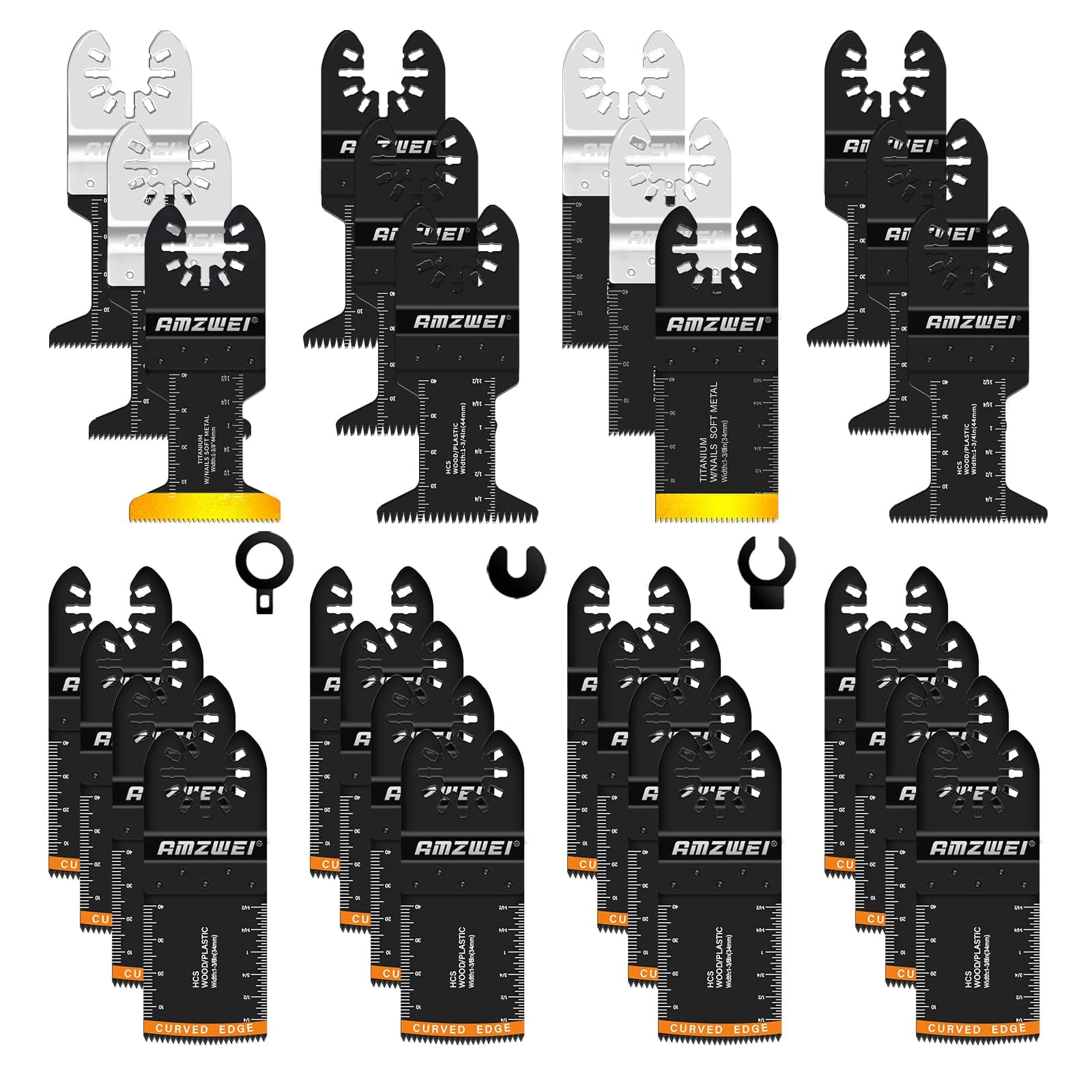 AMZWEI 28PCS Oscillating Saw Blades, Professional Universal Titanium Multitool Blades for Wood Metal, Quick Release Multi Tool Blades Kits Compatible with Dewalt Ryobi Milwaukee Rockwell Fein