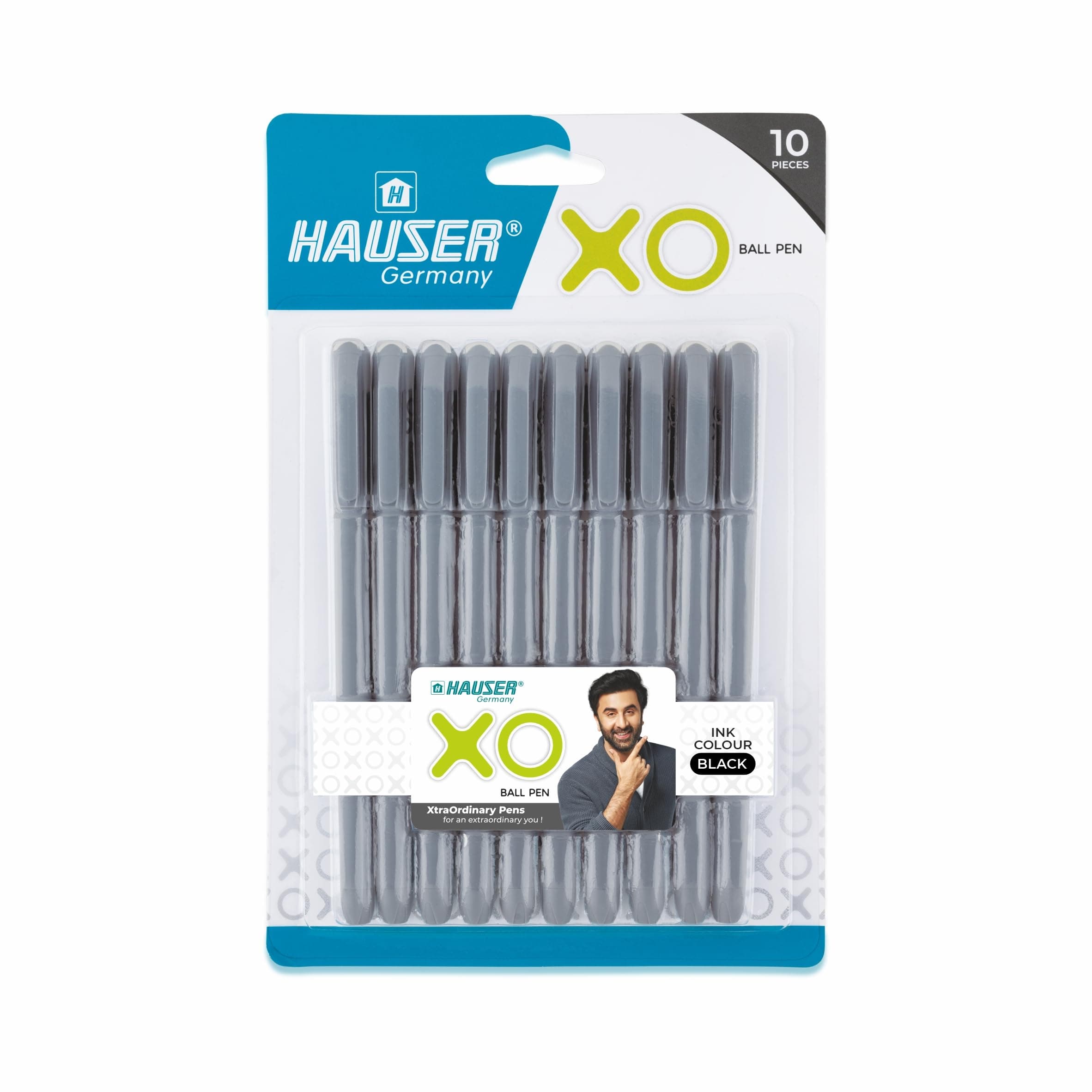 Hauser XO Ballpoint Pen Blister Pack | 0.7mm Nib Size | Sleek Body & Minimalist Design | Matte Finish | Solid Body Type | Low Viscosity Ink | Ultra Durable Nib | Black Ink Set of 10