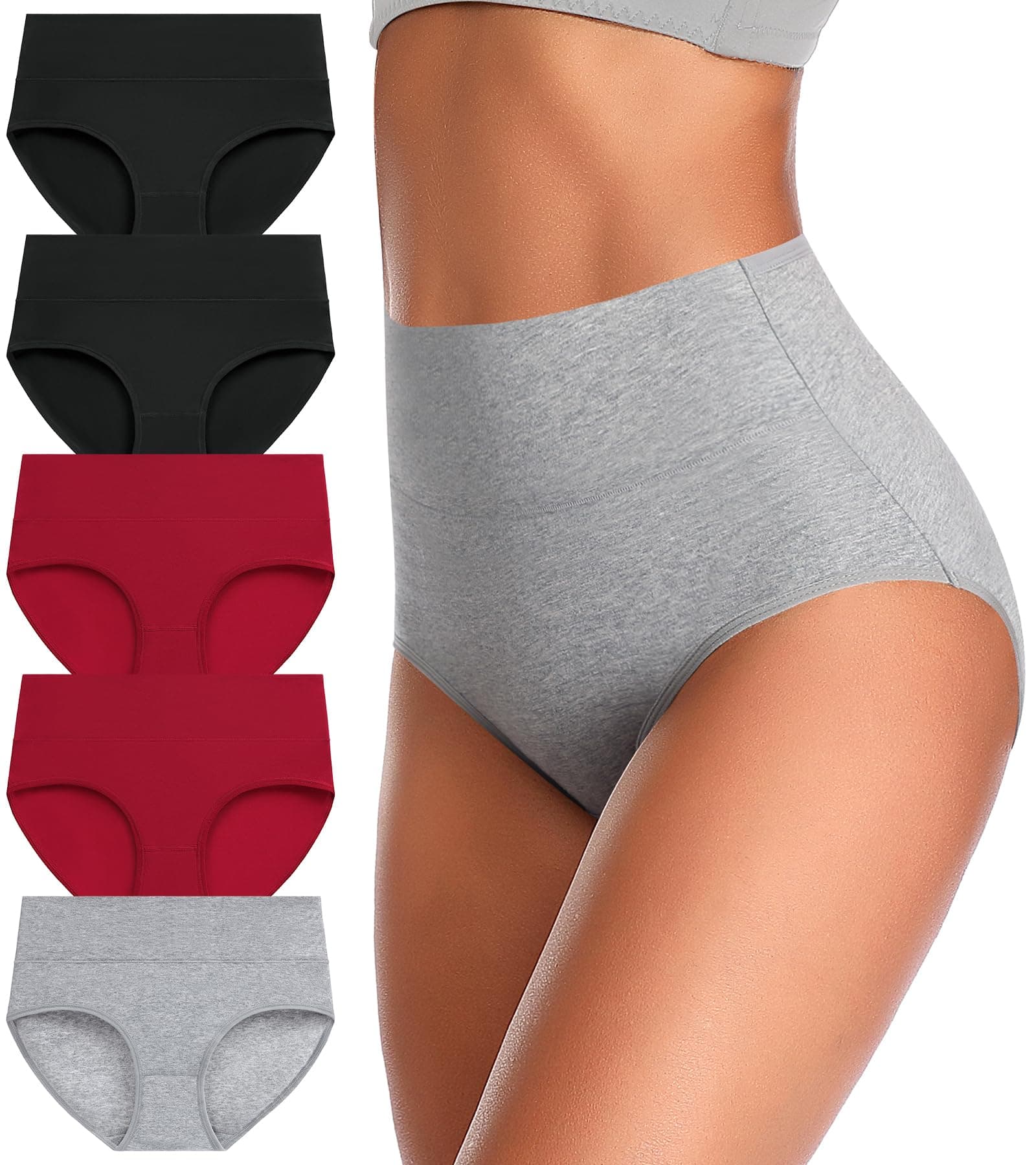 ASIMOONCotton Underwear for Women Tummy Control High Waisted Plus Size Seamless No Show Panties Brief Boyshort Pack, Multicolor-a-5pack, XXL