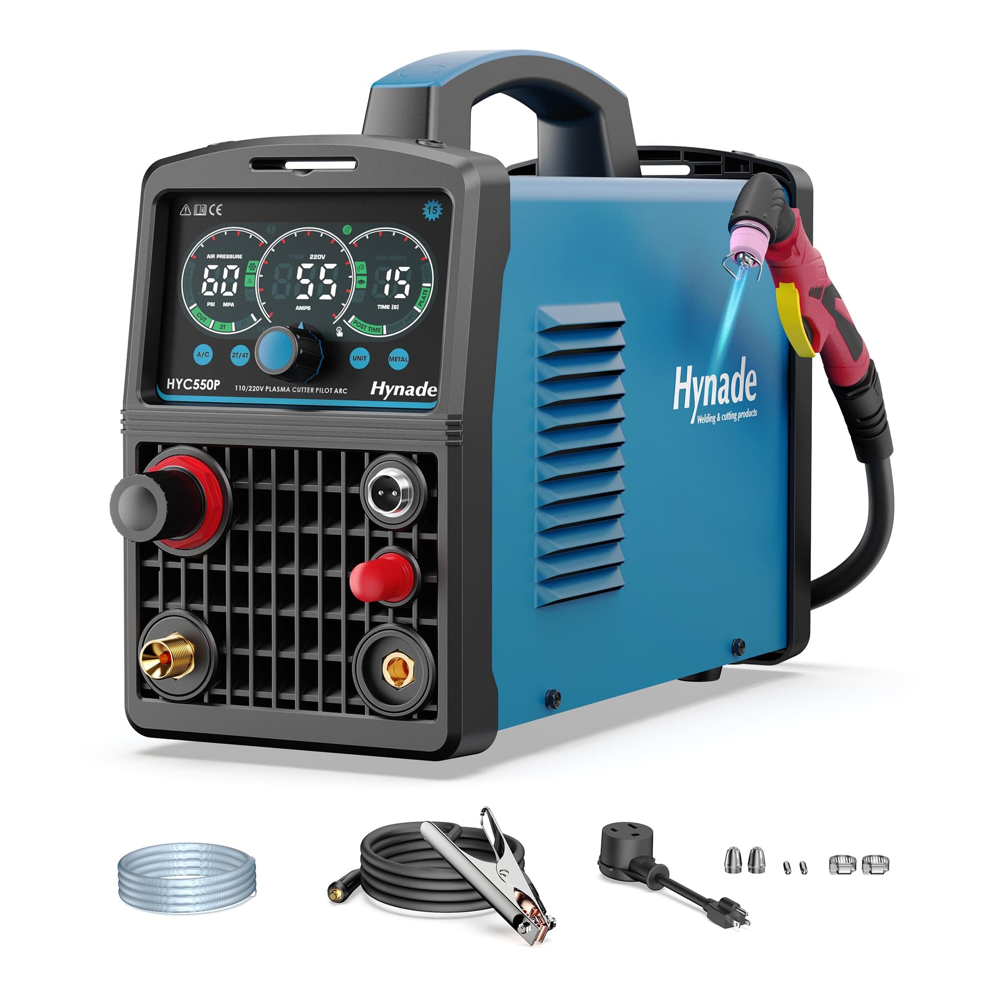 55A Pilot Arc Plasma Cutter, Large LED Display, Non-Touch Air Sensor 55A Plasma Cutter Machine 110/220V Dual Voltage, IGBT Inverter, 1/2'' Clean Cut, 2T/4T for Beginners DIY