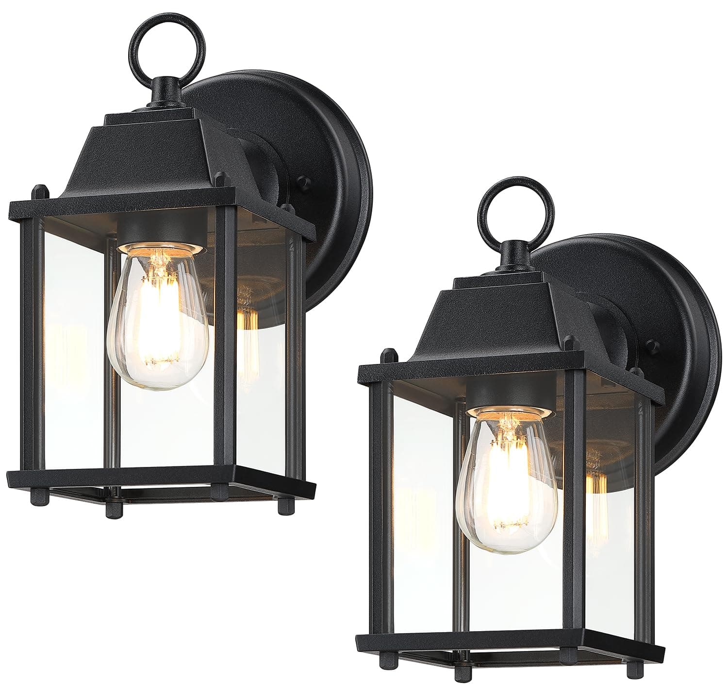 LIT-PaTH Outdoor Wall Lantern, Wall Sconce as Porch Lighting Fixture, E26 Base, Aluminum Housing Plus Glass, Water-Proof and Outdoor Rated, ETL Qualified, 2-Pack, Black