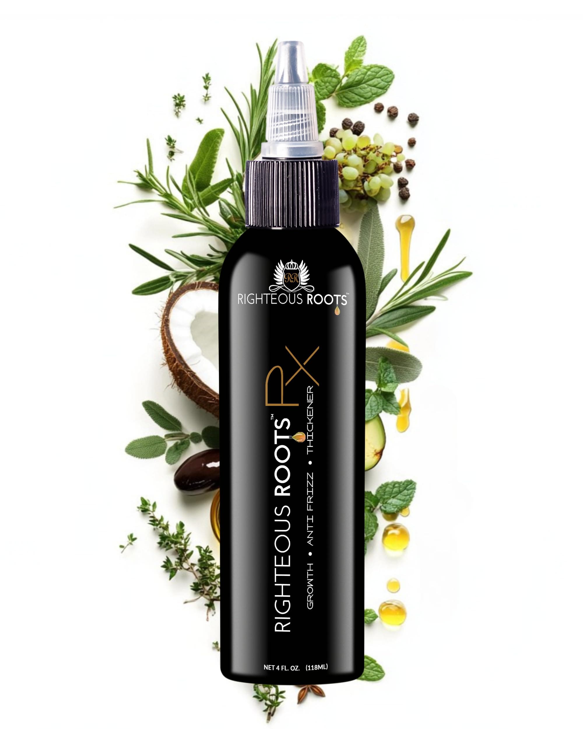 Righteous Roots Rx Hair Oil for Hair Growth, Anti Frizz and Thickener Best for Curly, Wavy Natural Hair and Beards. 4fl oz (Previously known as Hair RX)