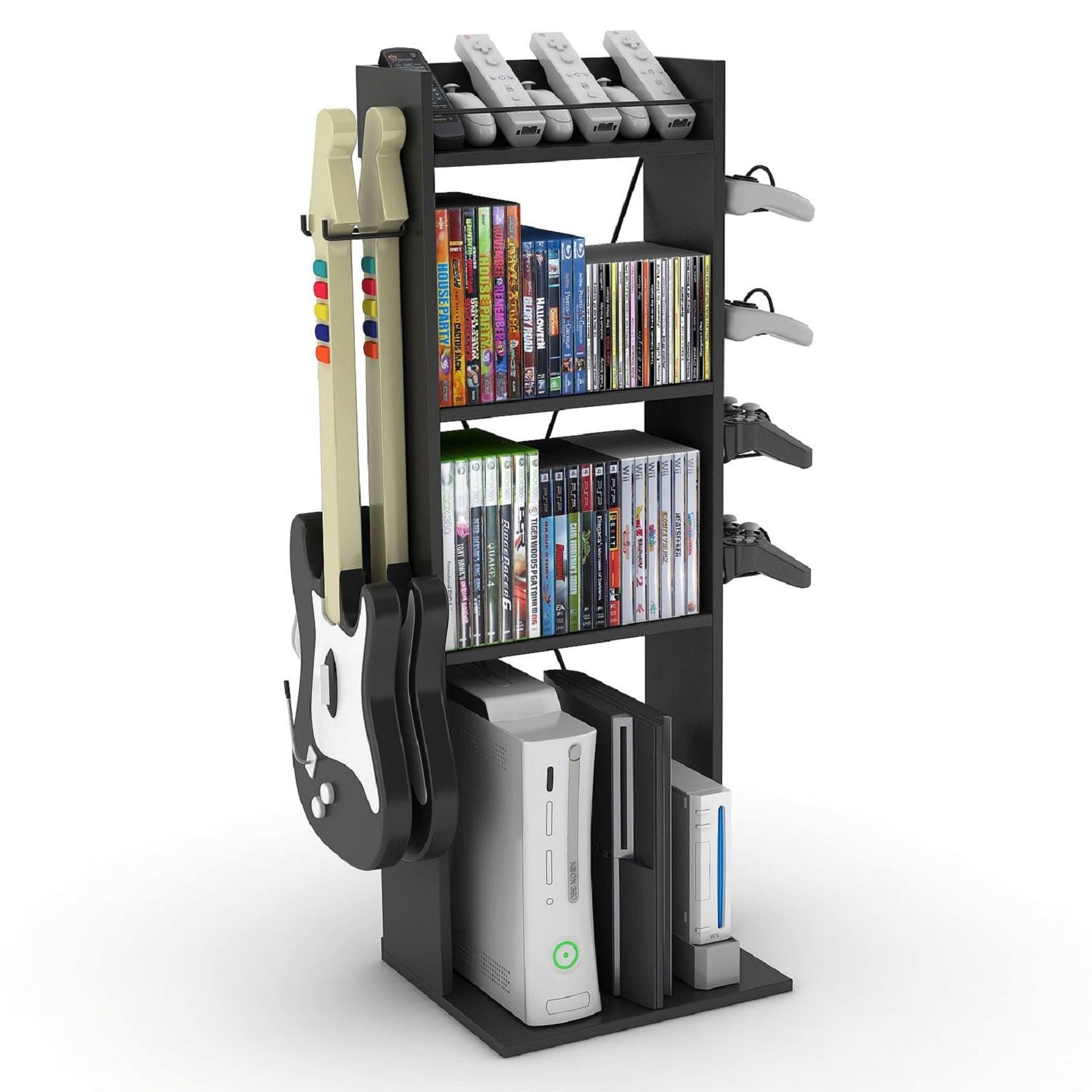 Pemberly Row Video Game Console Organiser Storage Stand 4 Shelves in Black