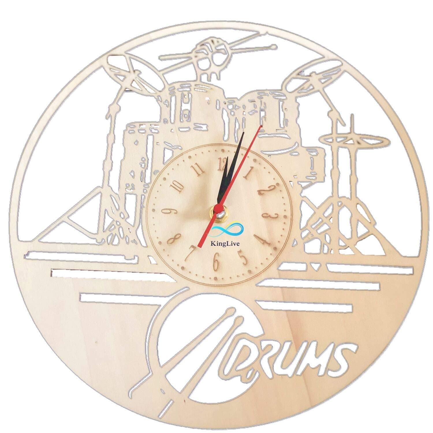 Guitar Drums Set Wood Wall Clock Wall Art Watch Clock - Drummer Gift Ideas Clock for Boyfriend Drumset Ornament Niece Gifts Teenager Art Decorations Drums Watch Artwork Drum Set Wall Decor