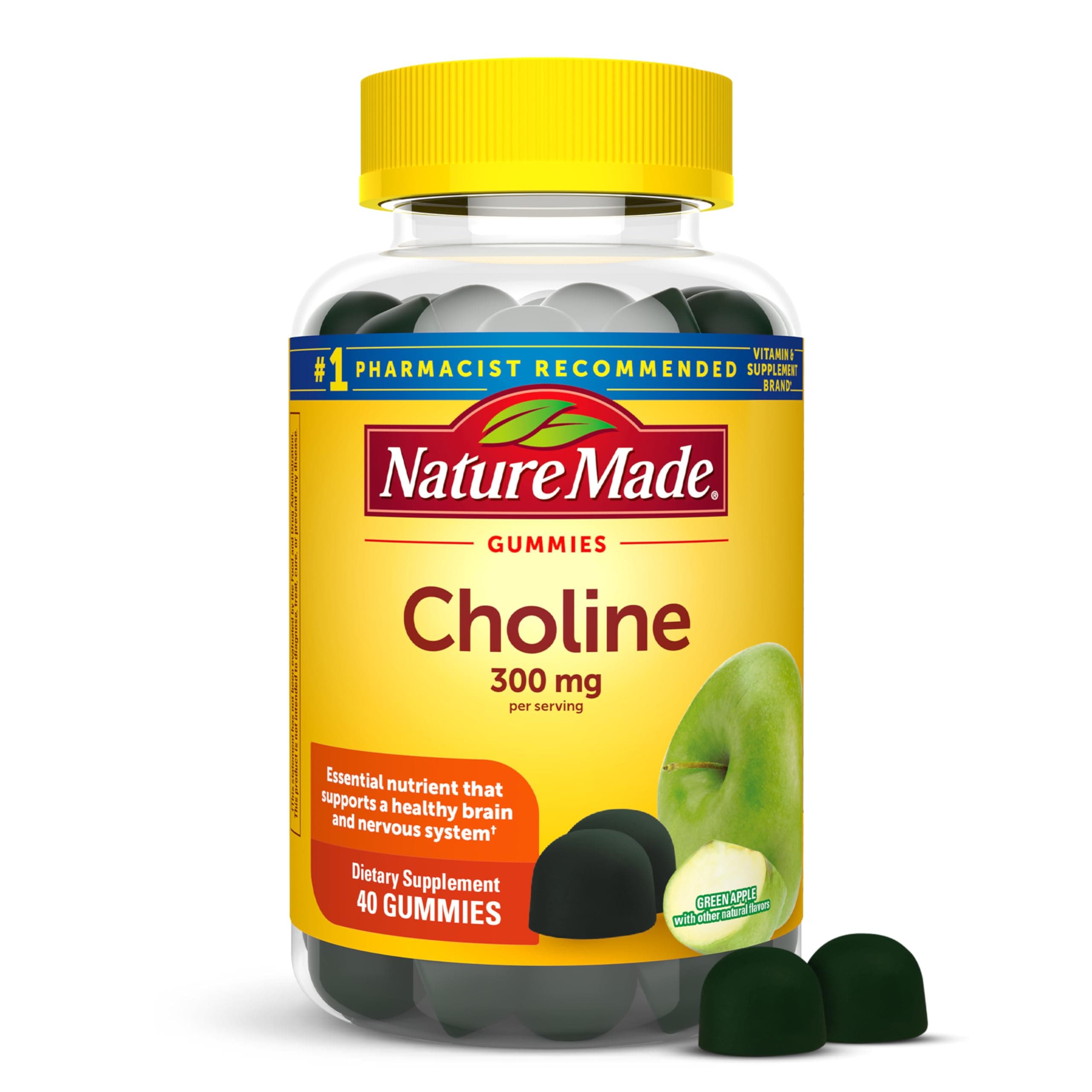 Nature Made Choline Supplements, Supports Liver Health, Nervous System Function and Brain Health, 40 Vegan Gummies, 20 Day Supply