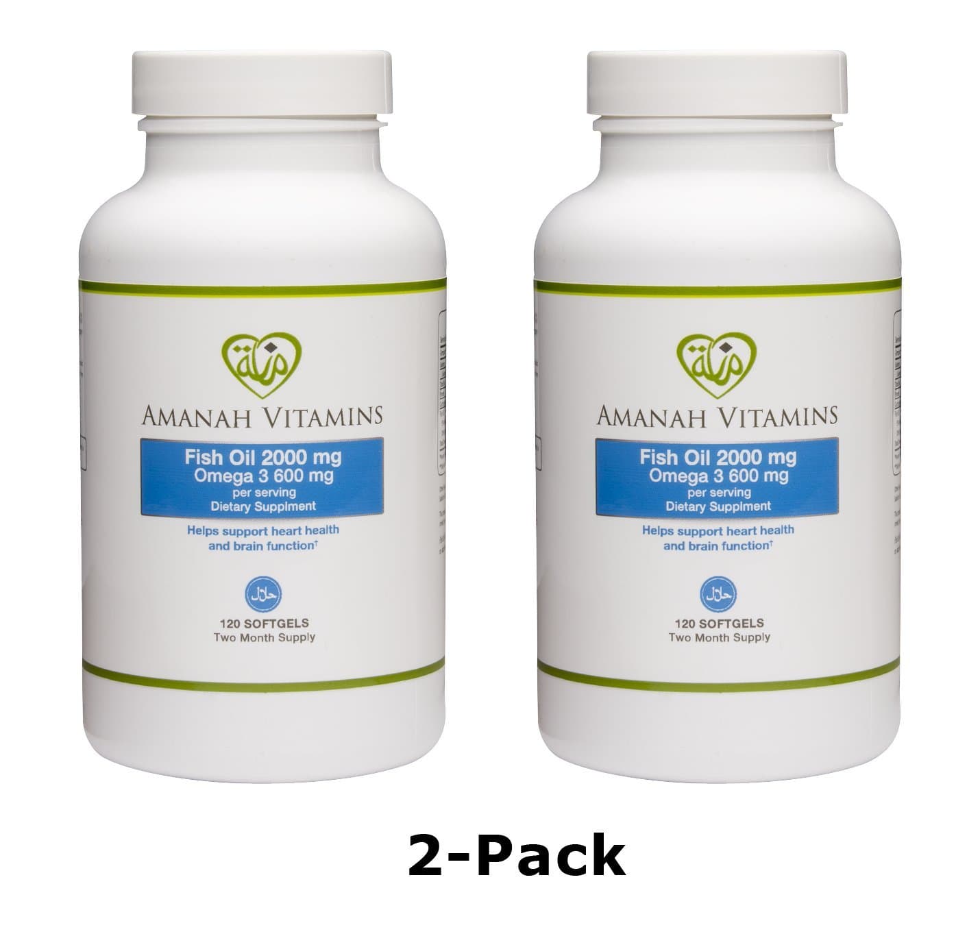 Veklins AMANAH Vitamins Omega 3 Fish Oil 2000 mg - Halal Vitamins - 120 Softgels (2 Pack)