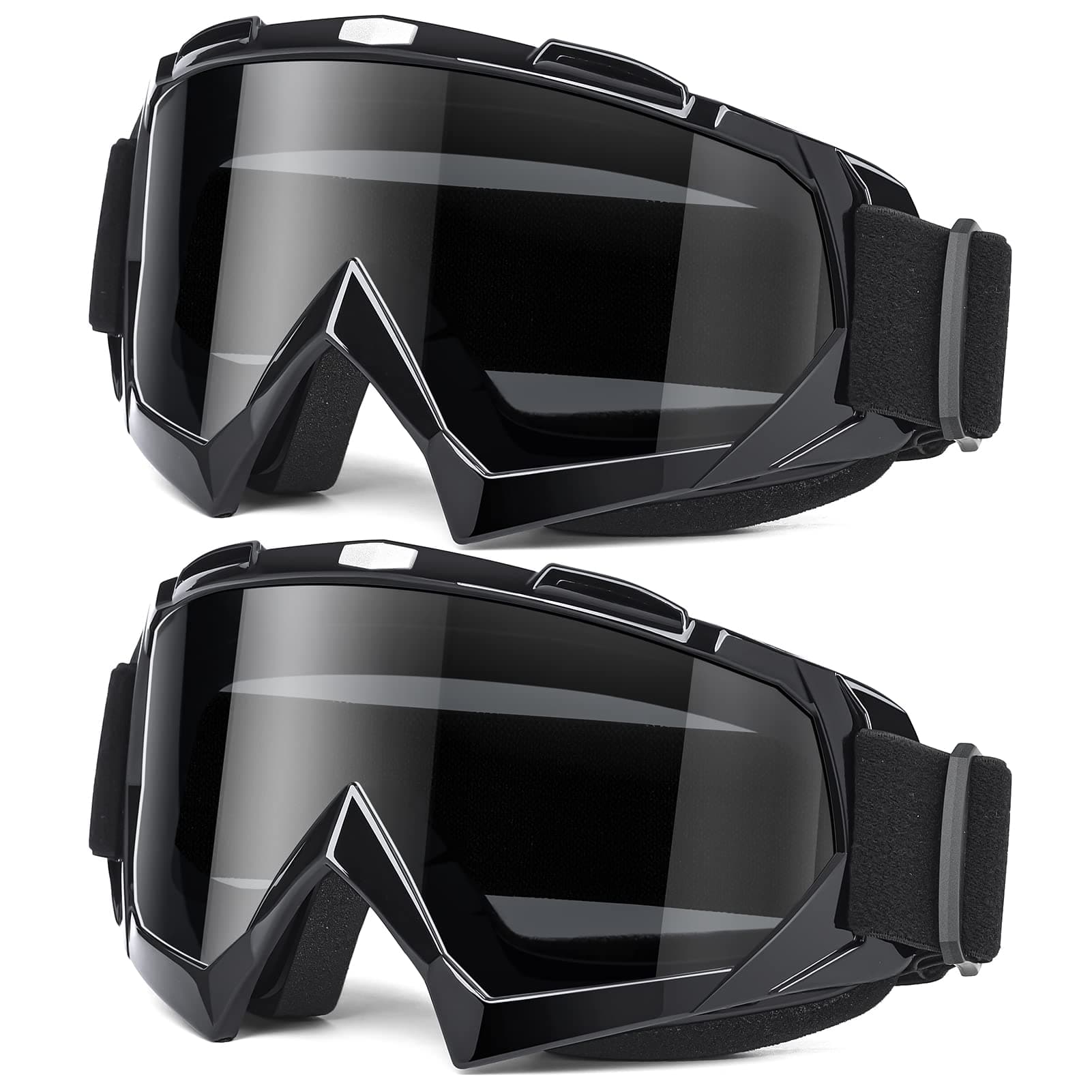 Adult Dirt Bike Goggles, 2-Pack ATV Motorcycle Goggles for Men & Women, Wide Vision Riding Off-Road Goggles