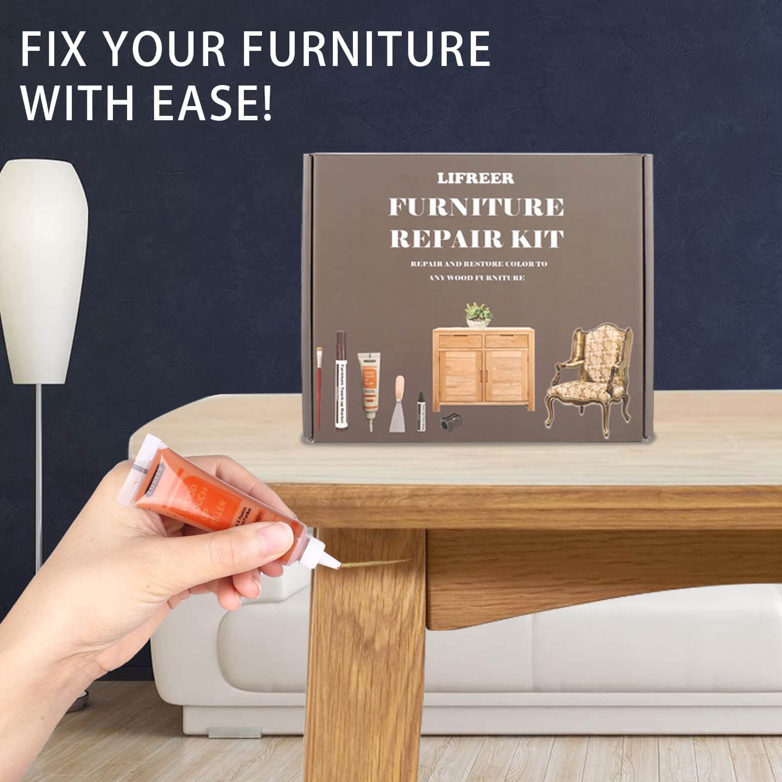 Lifreer Wood Furniture Repair Kit - 40 Pcs Wood Filler, Touch Up Markers with Wax Sticks - for Wood Floors, Stains, Scratches,Tables, Door, Carpenters, Bedposts