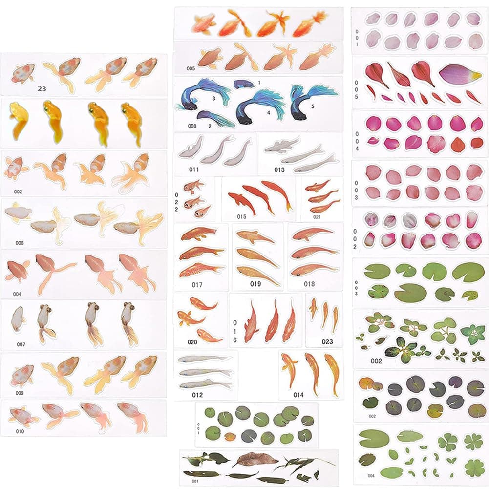 OLYCRAFT 34 Sheets 3D Goldfish Film Stickers Koi Pond Painting Stickers Goldfish Lotus Leaf Resin Sticker Transparent Resin Decorate Sticker for Resins Craft Art