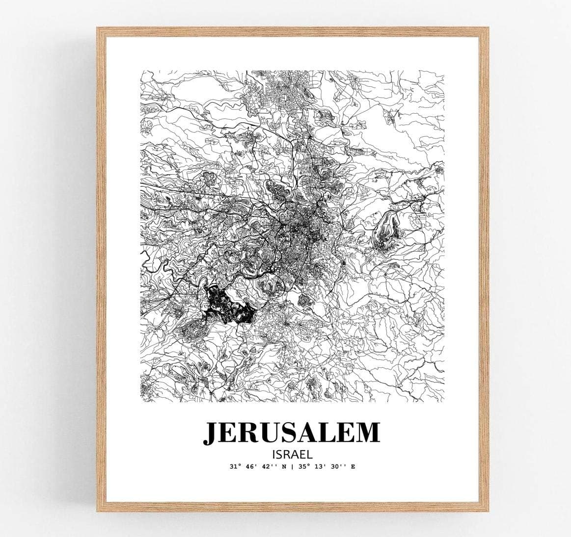 Eleville 8X10 Unframed Jerusalem Israel City View Abstract Road Modern Map Art Print Poster Wall Office Home Decor Minimalist Line Art Hometown Housewarming wgn356
