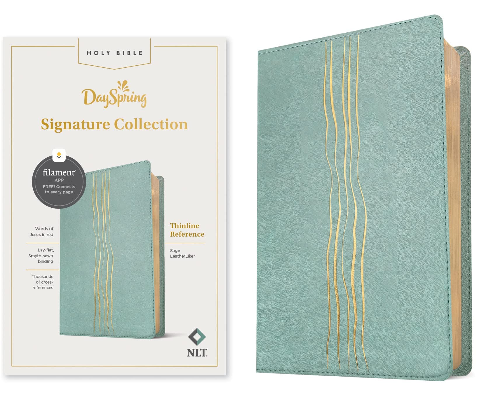 NLT Thinline Reference Bible, DaySpring Signature Collection, Filament Enabled (LeatherLike, Sage, Red Letter): DaySpring Signature Collection
