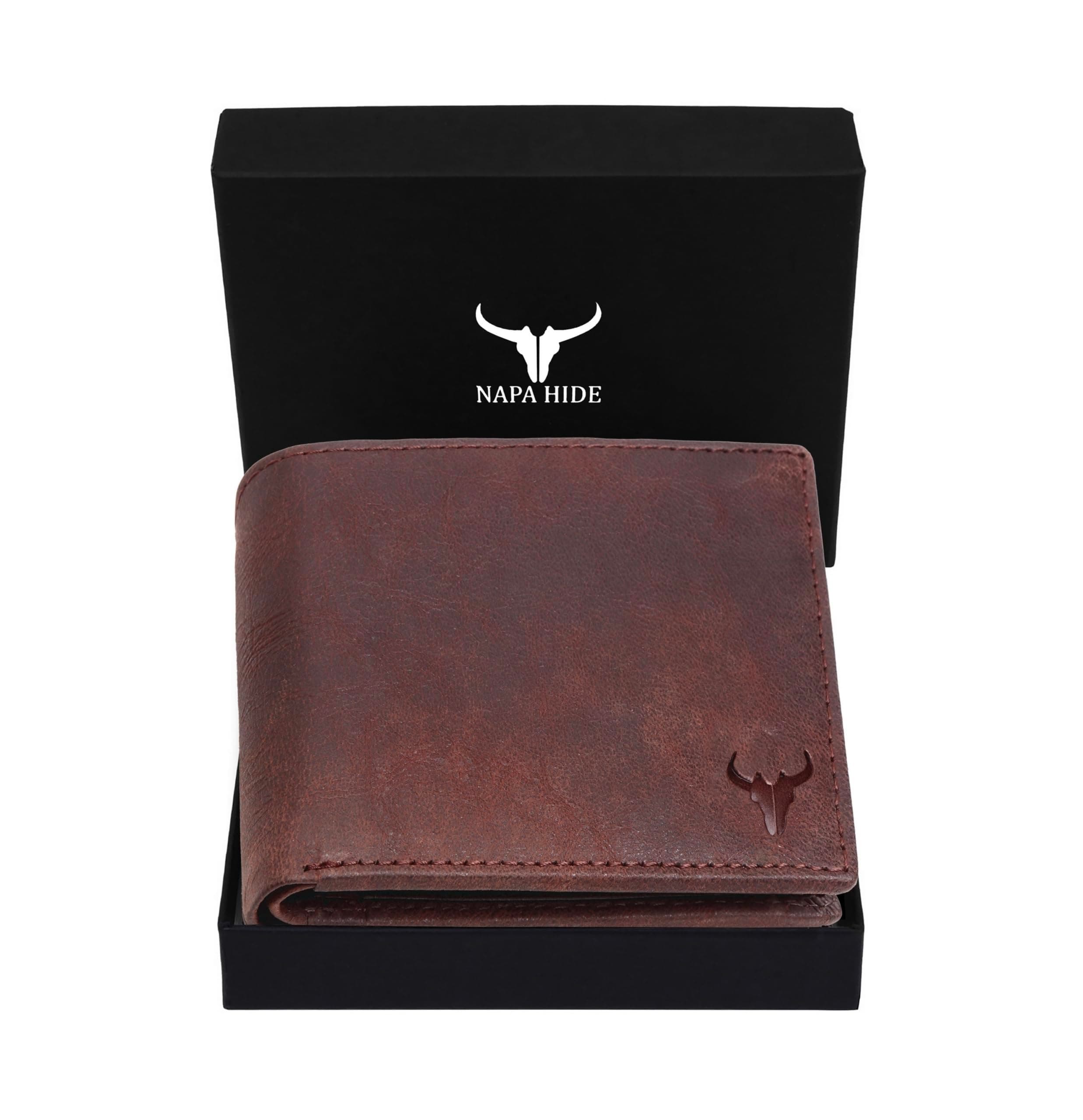 NAPA HIDE Leather Wallet for Men I Handcrafted I Credit/Debit Card Slots I 2 Currency Compartments I 2 Secret Compartments, Brown Crackle, 9 cm x 11 cm x 2 cm, Travel Accessories