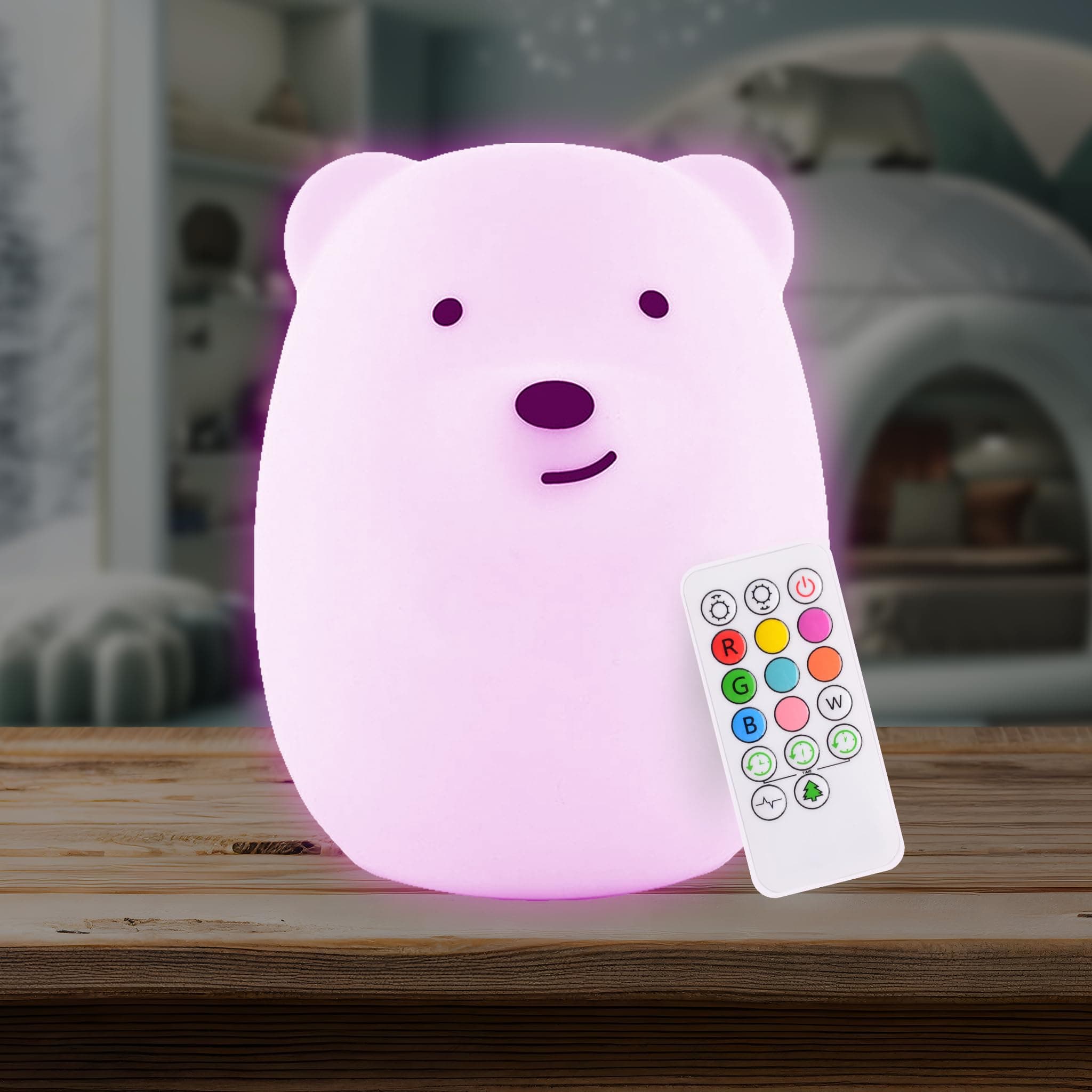 LumiPets Baby Night Light Nursery Lamp Bear - USB Rechargeable Wireless + Remote Control with Timer and Brightness Controls for Kids and Children