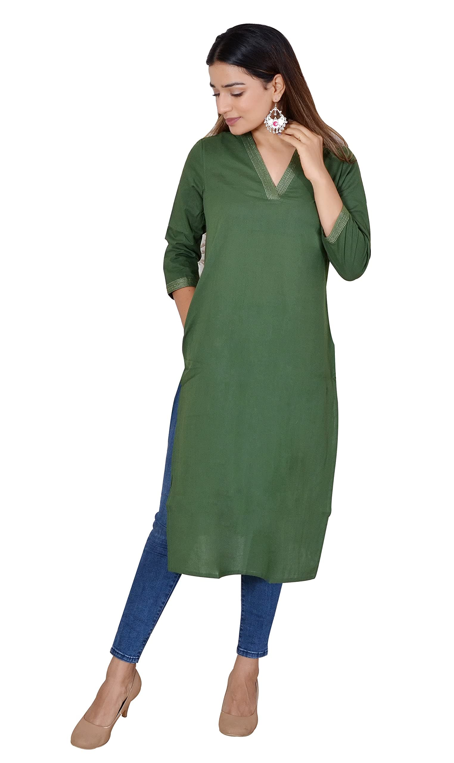 Women' Cotton Long Kurta V Neck (CKUP000V-1)