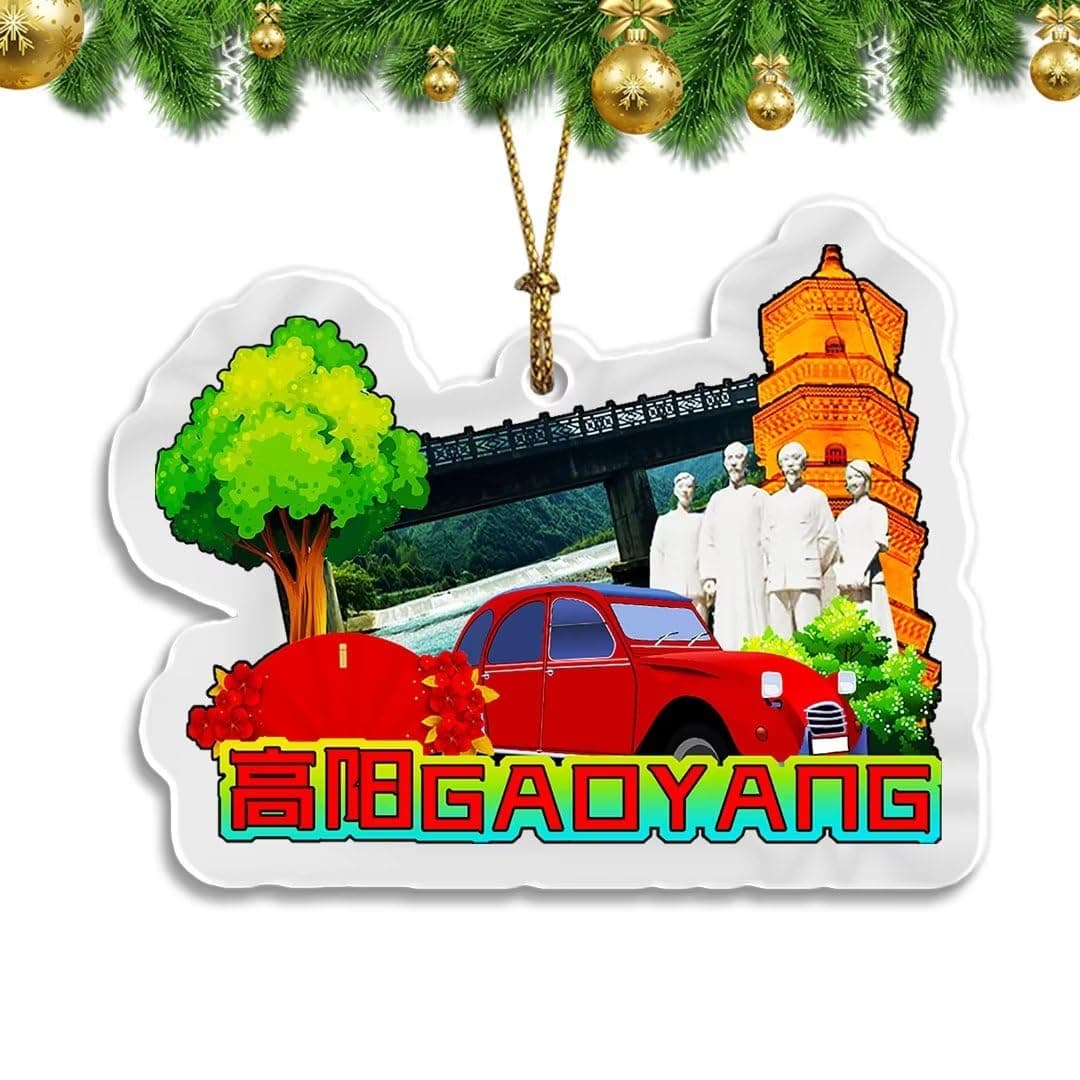 Gaoyang Hebei China Christmas Ornament Transparent Acrylic Double Sided Tree Decoration Pendant Travel Souvenir Tourist Collection Personalized Car Backpack Accessories -884