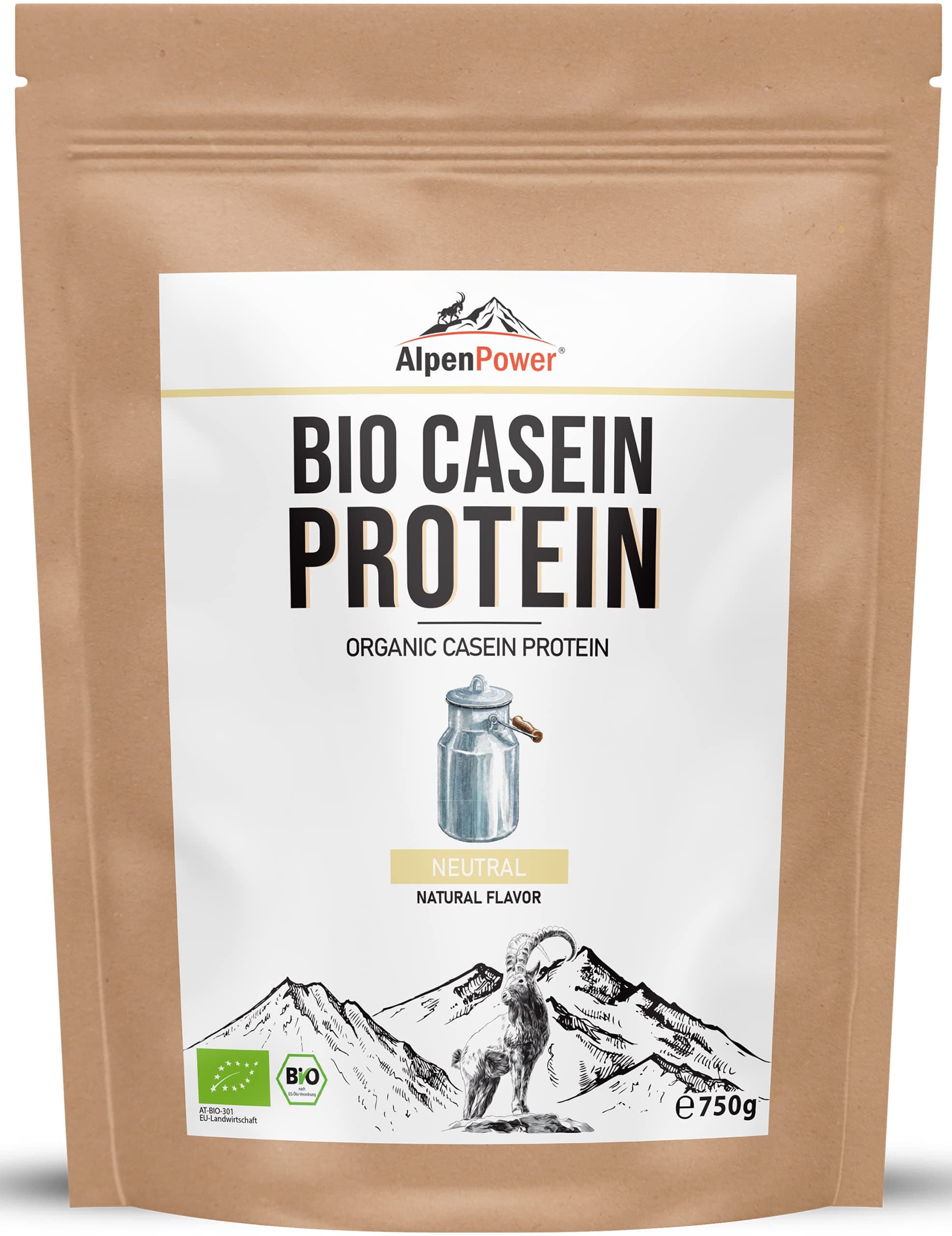 AlpenPower | Organic Micellar Casein Protein with BCAAs and Amino Acids | 100% Pure Casein Protein Powder Without additives | High Quality Protein | Low Carb | 750 g