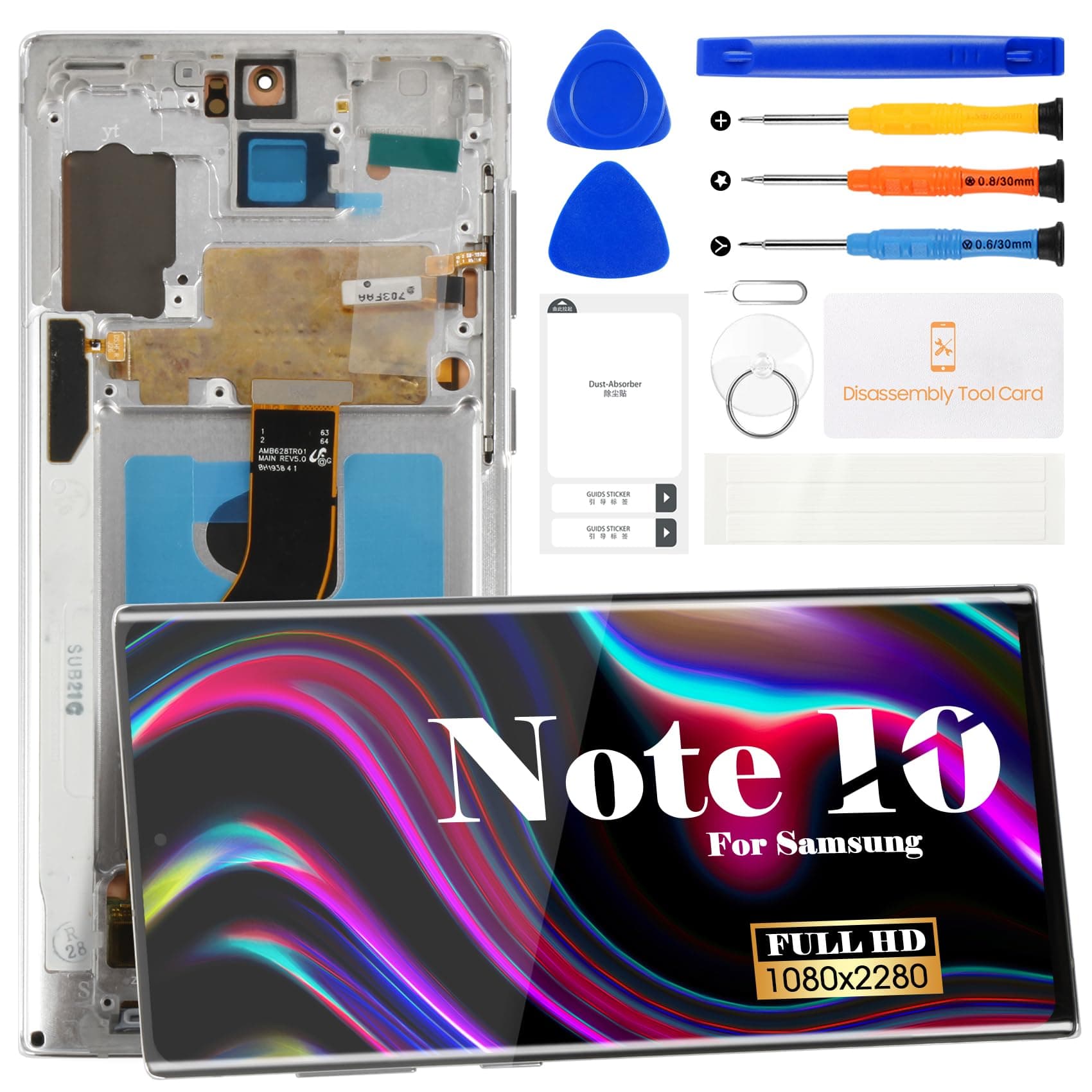 OLED for Samsung Galaxy Note 10 LCD Screen Replacement Kit for Samsung Note 10 Display for SM-N970U Screen Replacement Touch Digitizer Assembly with Frame (with Fingerprint Function) (Silver)