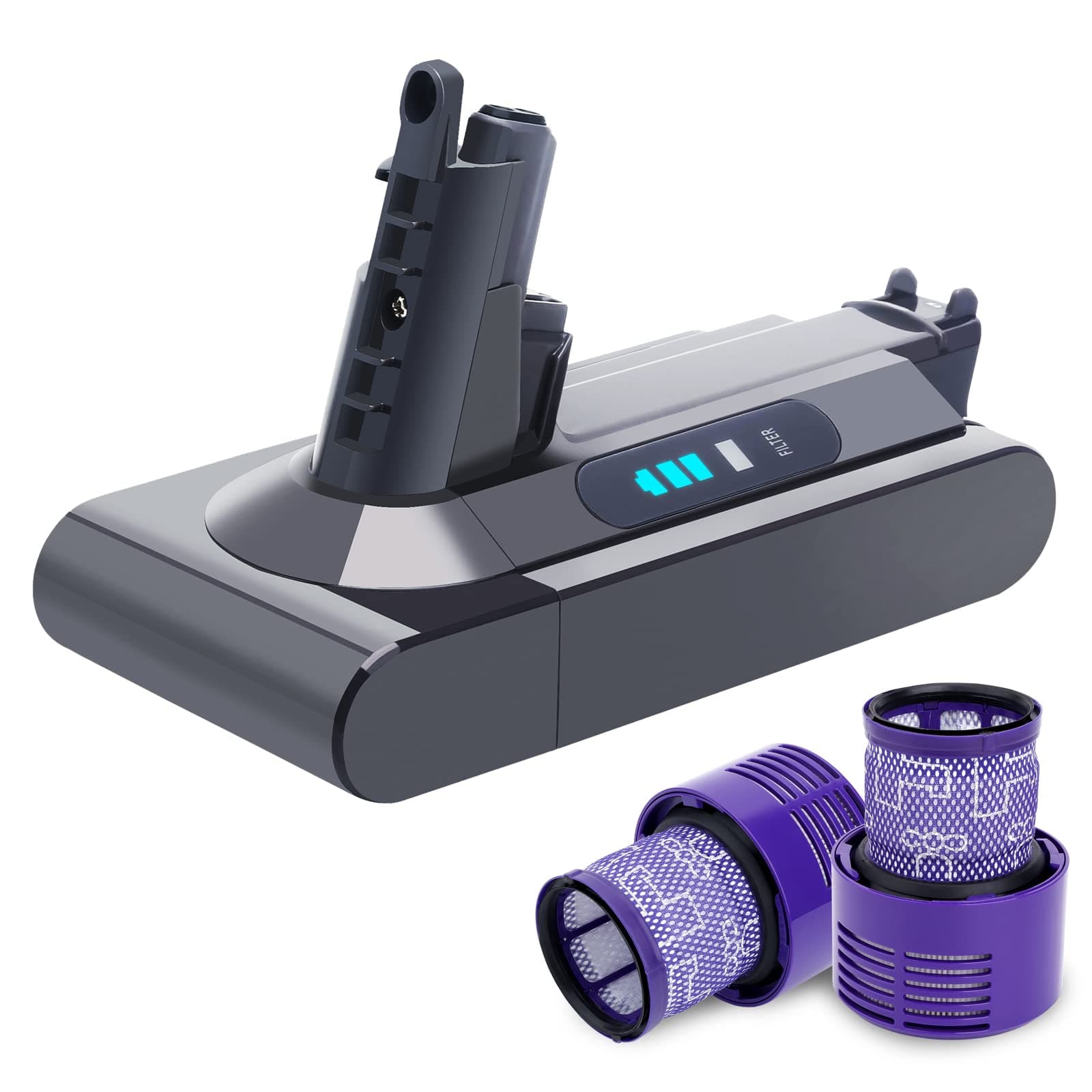 Biswaye V10 Battery Upgraded 25.2V 5.0Ah, Replacement for V10 Battery SV12 Compatible with Cyclone V10 Animal Cordless Vacuum V10 Absolute V10 Allergy Vacuum, with 2 Filters