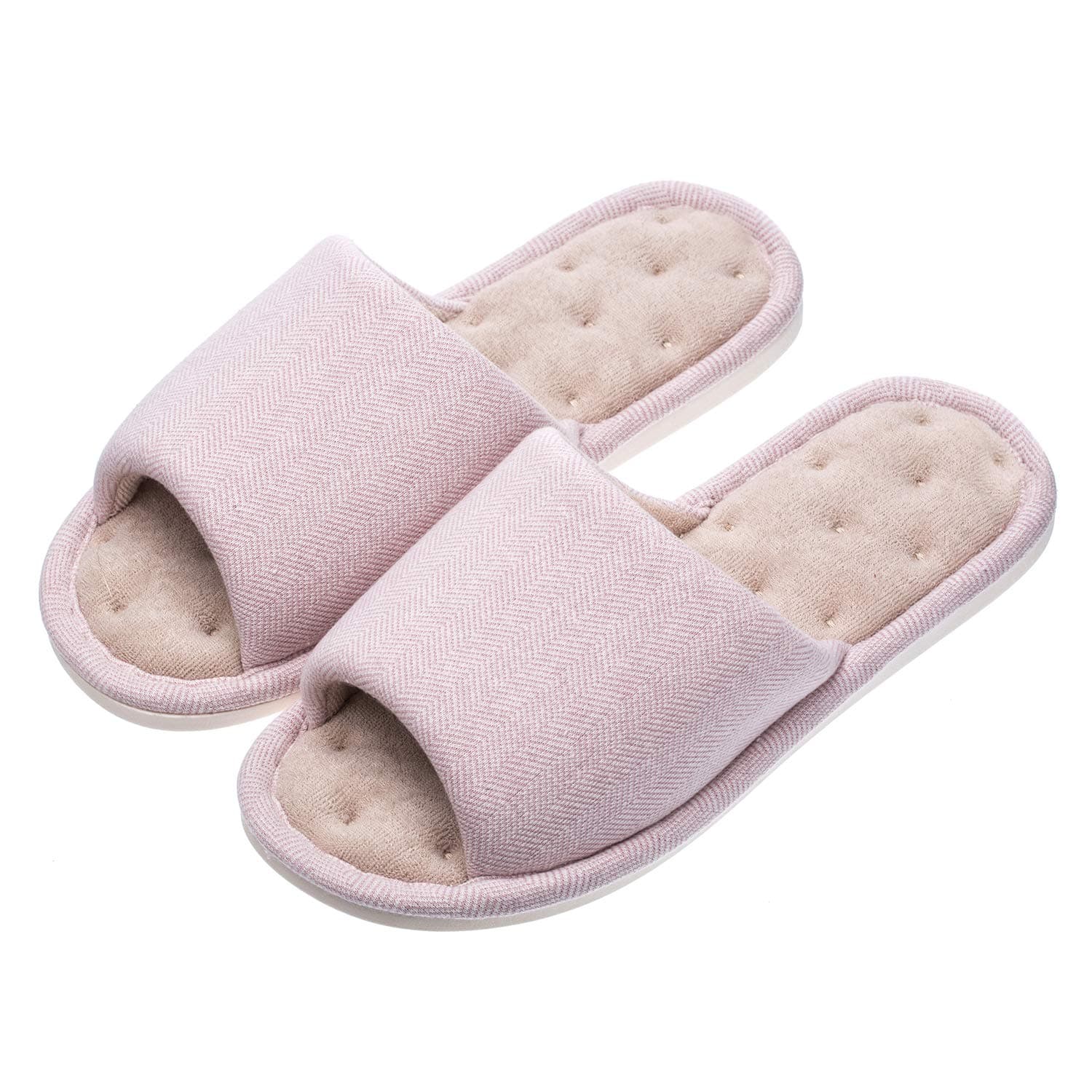 Echoapple Women's and Men's Unisex Washable Cotton Open-Toe Home Slippers Indoor Shoes Comfy Velvet Lined Memory Foam Slippers