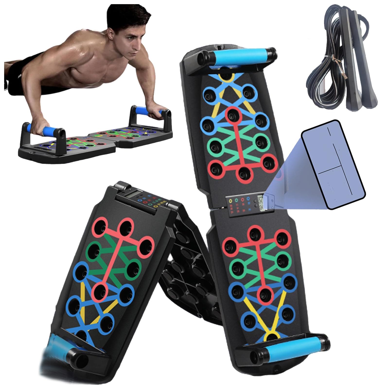 Rocuma Push-up Board,Rocuma Foldable Pushup Board for Home Gym,28 Holes Full Body Fitness Board Larger and thicker With non-slip bottom pad for Home Gym