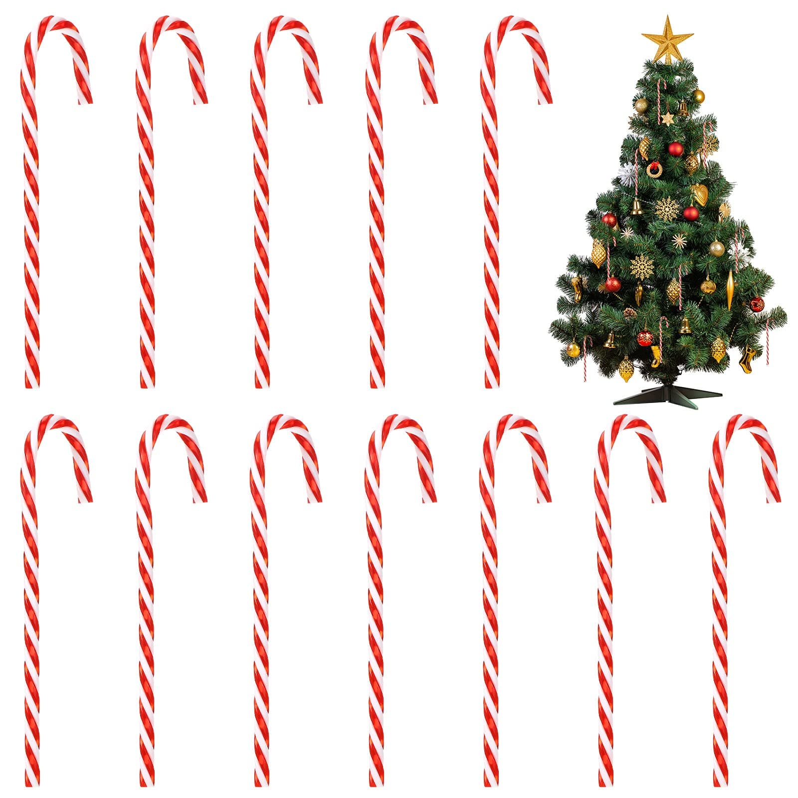 12 Pieces Christmas Candy Cane Decoration Twisted Plastic Candy Cane Red and White Candy Cane Christmas Tree Hanging Ornament Candy Cane Tree Decoration for Christmas Tree Decoration, Family Parties