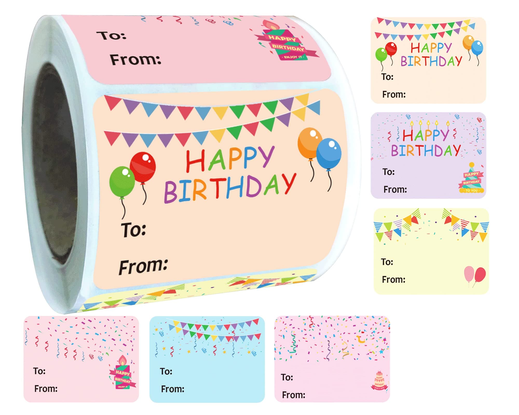 300 Pcs Happy Birthday Gift Tags Name Tags Stickers 1.5 x 2 Inch - Rectangle Happy Birthday to from Gift Labels for Birthdays Party Favors,Shower,Christmas Festival Holiday Presents 6 Designs
