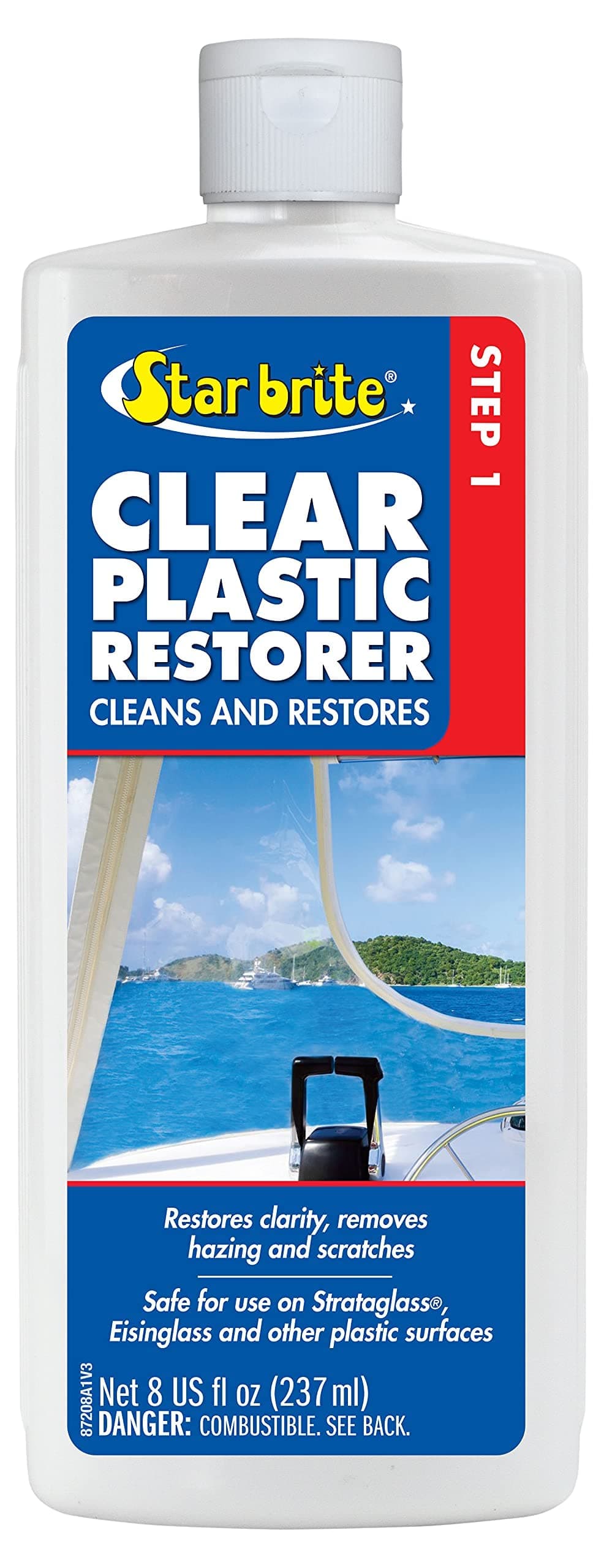 STAR BRITE Clear Plastic Restorer - Step 1 to Renew, Restore & Maintain Old, Hazy, Yellow, Scratched Plastic, Strataglass, Isinglass, Polycarbonate & Acrylic Surfaces