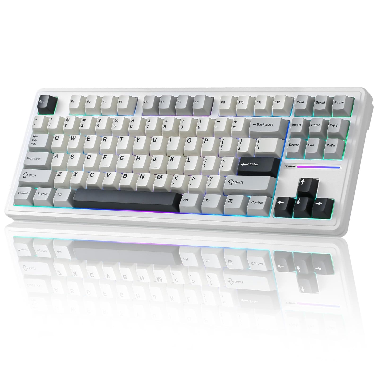 YUNZII YZ87 Gasket Mechanical Keyboard， TKL Wireless Hot Swappable Gaming Keyboard with 4-Layer Padding, BT5.0/2.4G/USB-C NKRO RGB Backlit Gaming Keyboard for Win/Mac(White, Milk Switch)