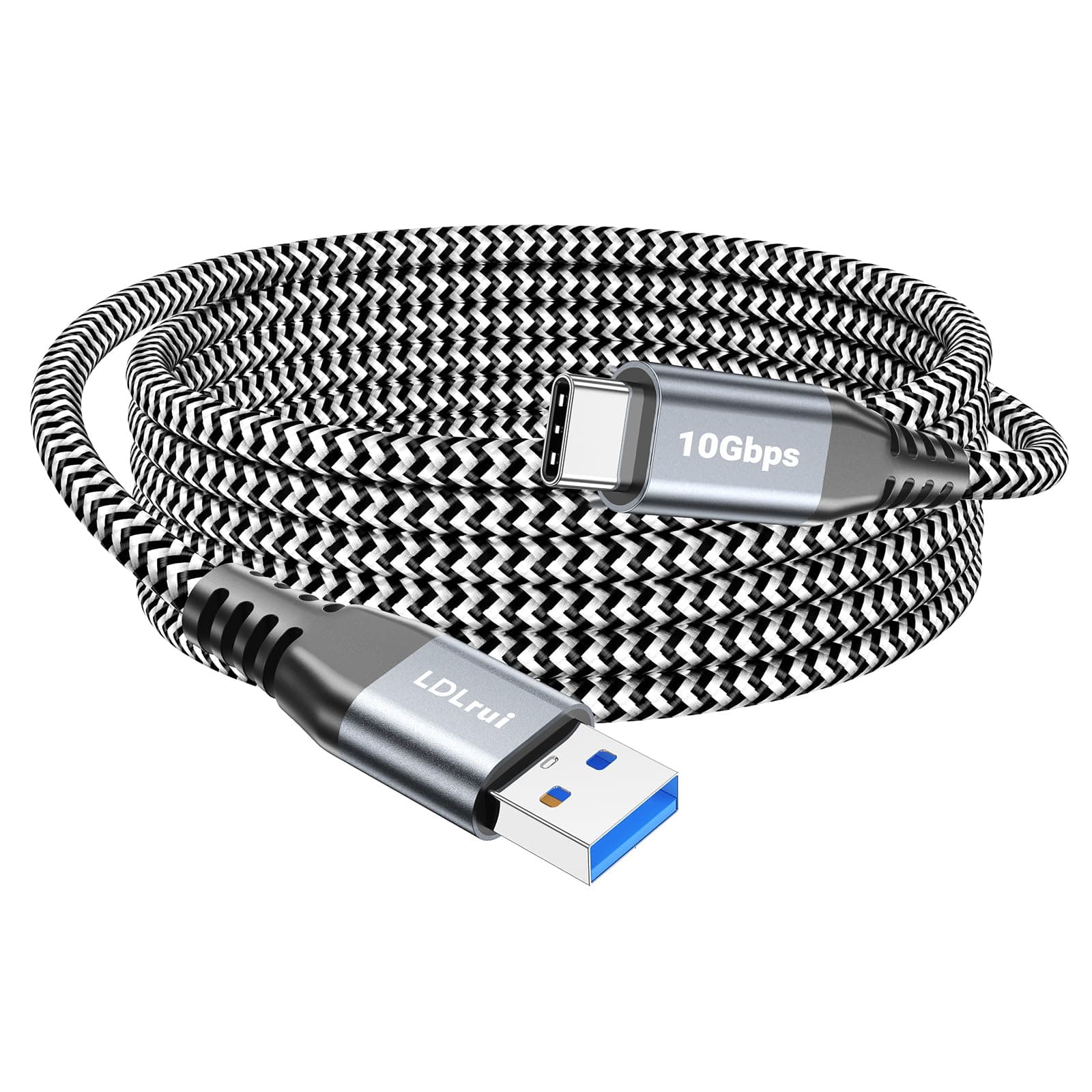 Long USB 3.2 Gen 2 to USB-C Cable 10Gbps Data Transfer 10ft/3m, Braided 60W Type C Fast Charging USB A to Type C Charger Cord for Quest Oculus, WebCam, PS5, iPhone 15 Pro, Samsung Galaxy S23/S21