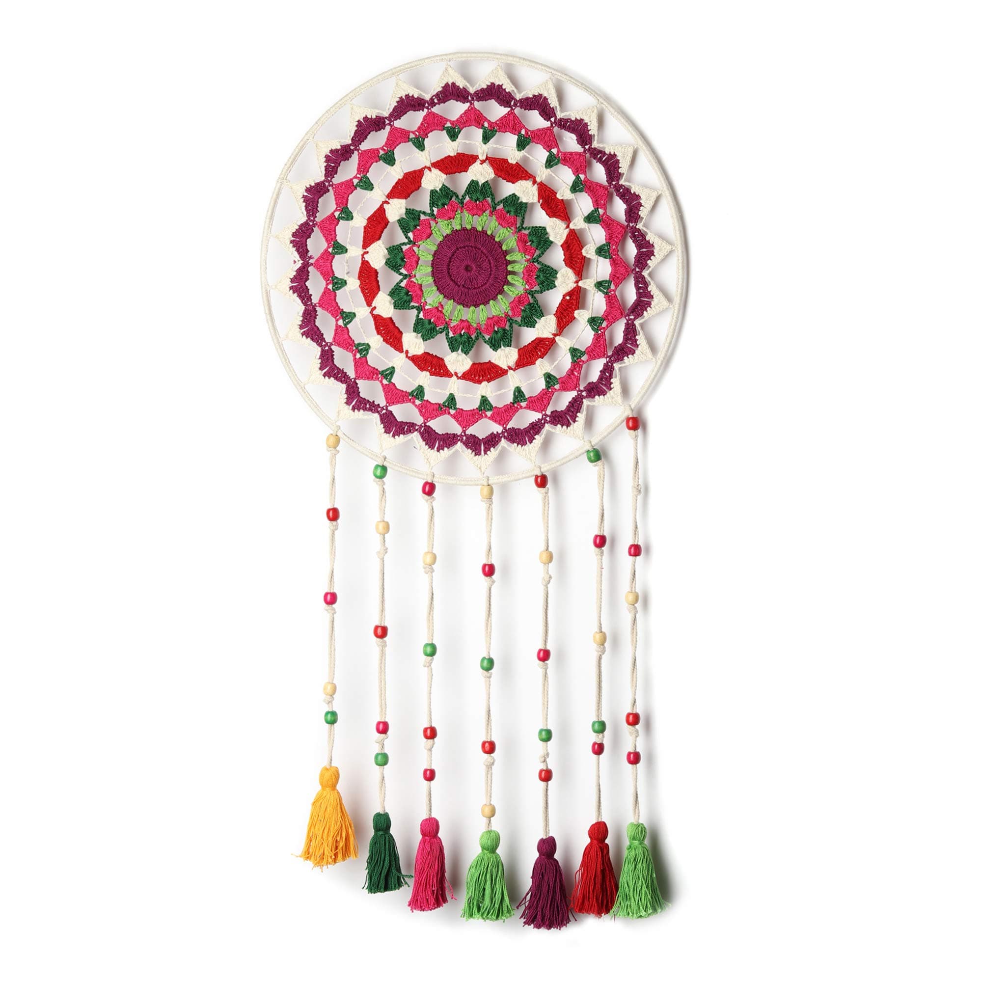 AJS Living Macrame Cotton Boho Plant Hanger for 5 Small pots [Without Pots] | Rope Flower Pot Holder for Indoor Outdoor Balcony Gardening Natural Ivory Color (Single Piece, Size 104 x 60 Cm)