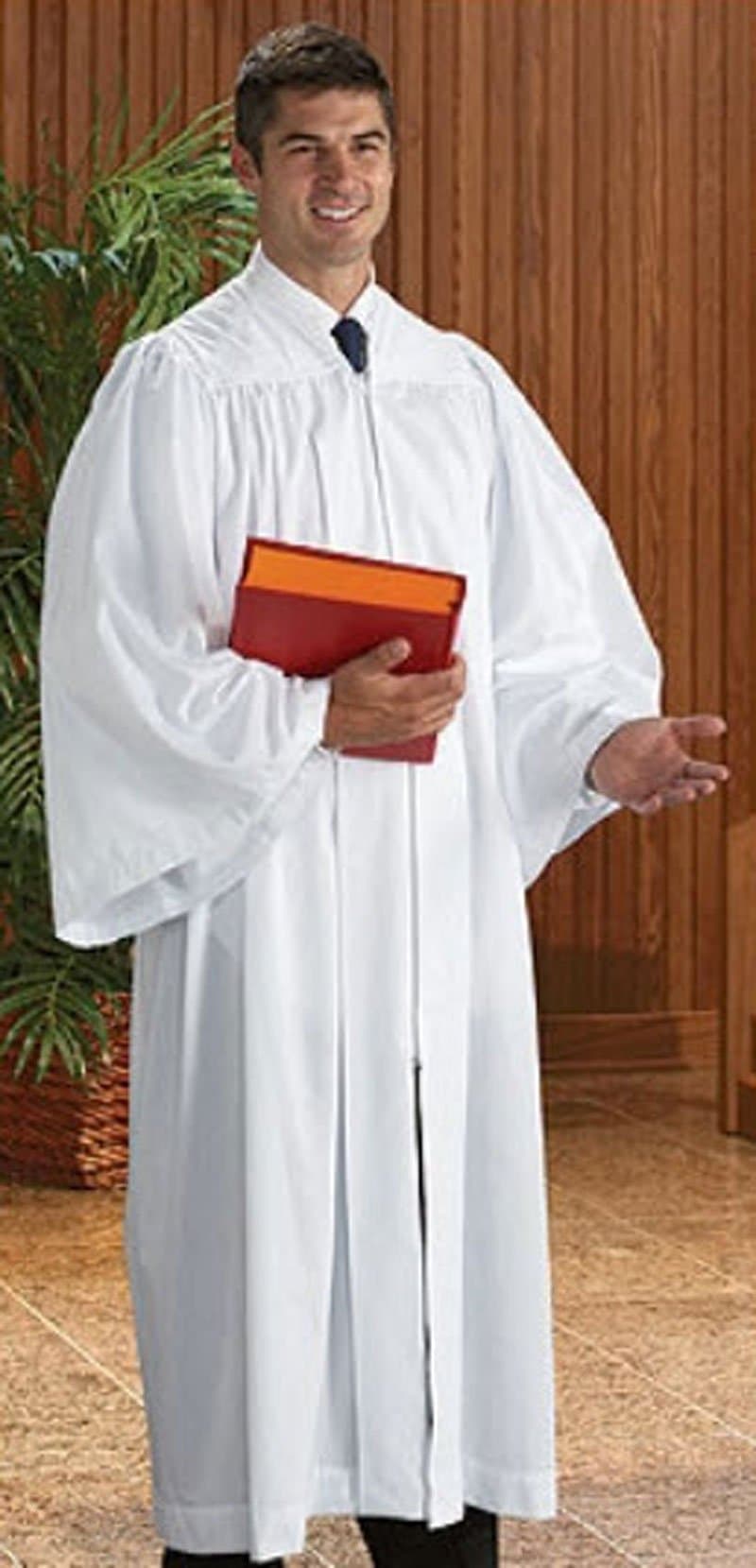 White Pastor's Baptismal Gown. Fabric Resists Wrinkling.