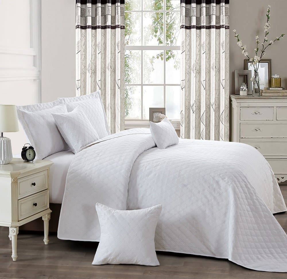 House Of Wondser New Beautiful INSPIRATION Quilted Bedspread/Throw with 2 Pillow Shams (WHITE, Double)